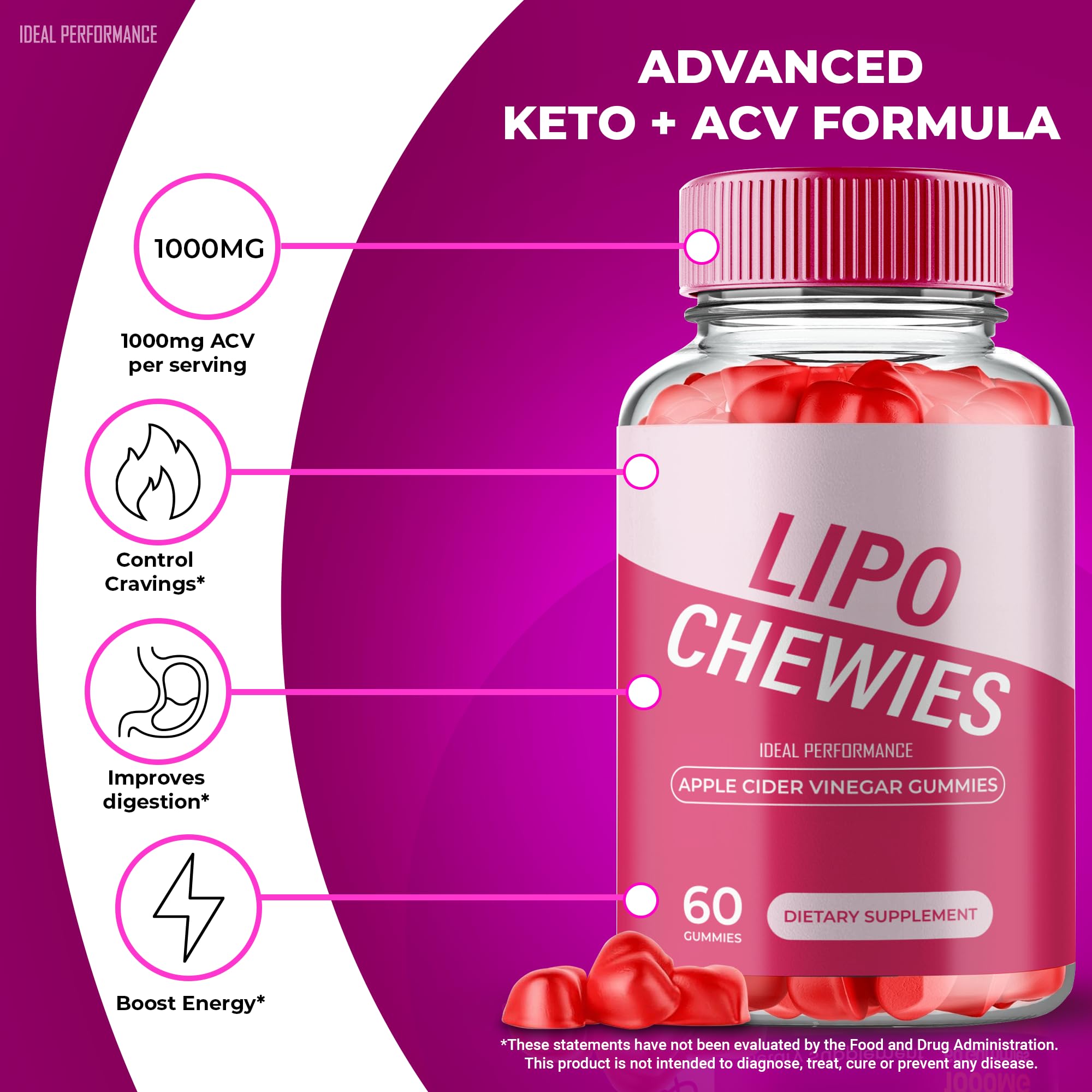 IDEAL PERFORMANCE Lipo Chewies Gummies close-up of individual gummy