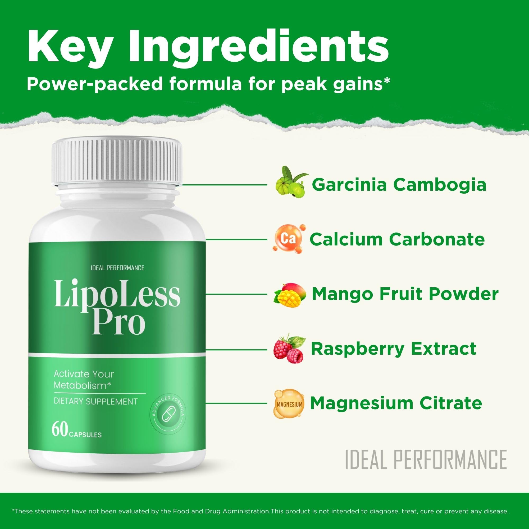IDEAL PERFORMANCE Lipo Less Capsules back view packaging