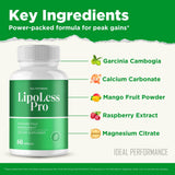 IDEAL PERFORMANCE Lipo Less Capsules back view packaging