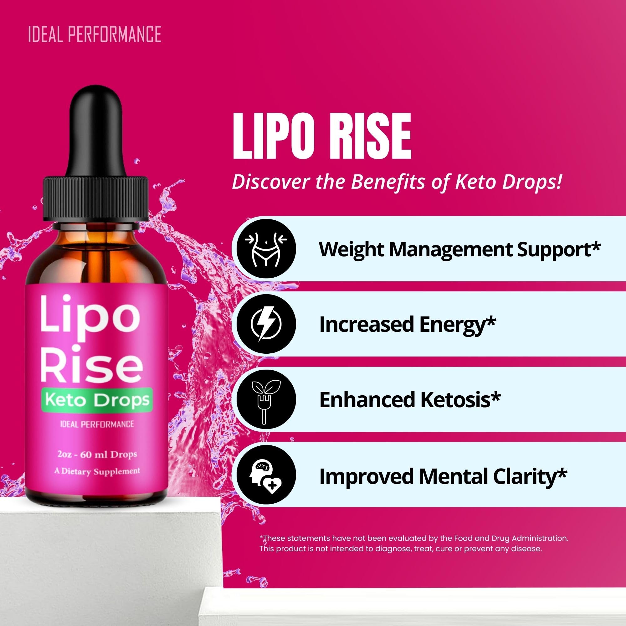 IDEAL PERFORMANCE Lipo Rise Drops packaging dimensions