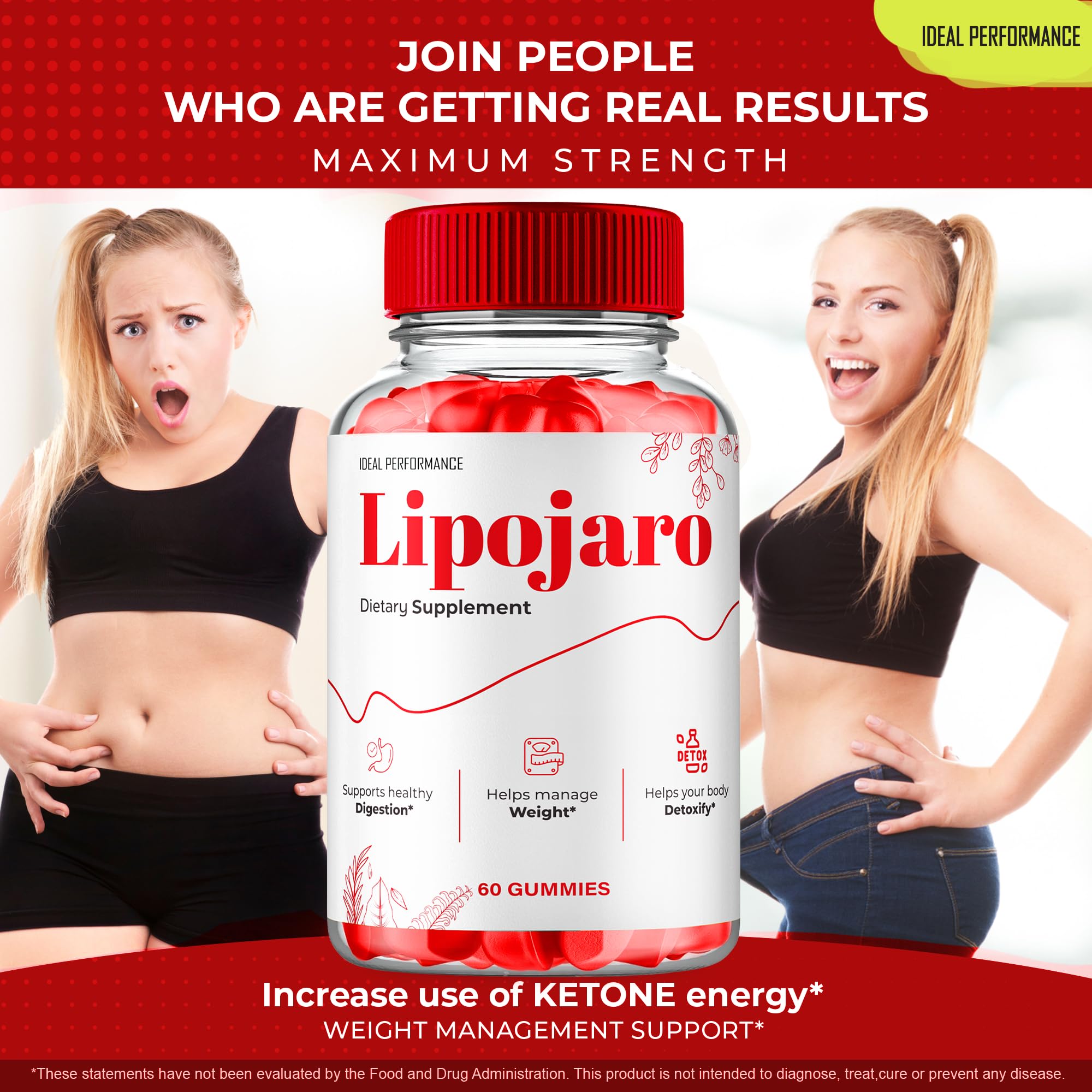 IDEAL PERFORMANCE LipoJaro Keto ACV Gummies in a bowl