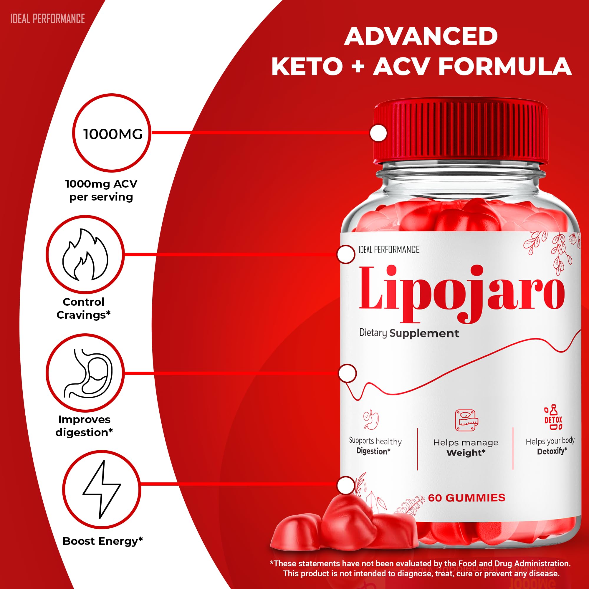IDEAL PERFORMANCE LipoJaro Keto ACV Gummies side view