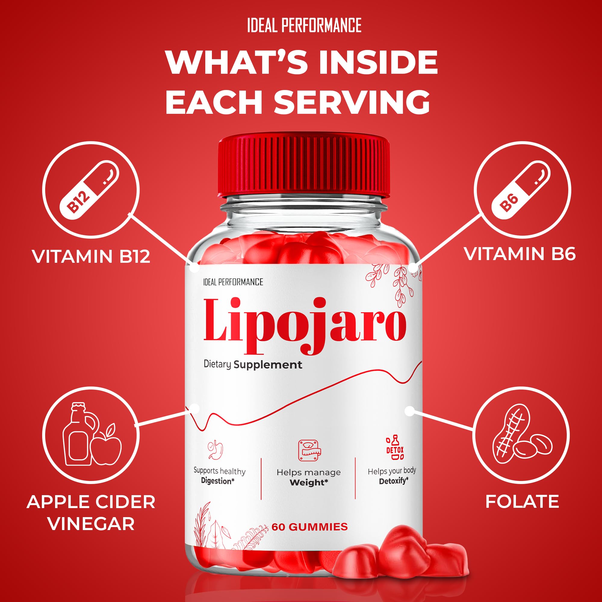 IDEAL PERFORMANCE LipoJaro Keto ACV Gummies with a measuring spoon