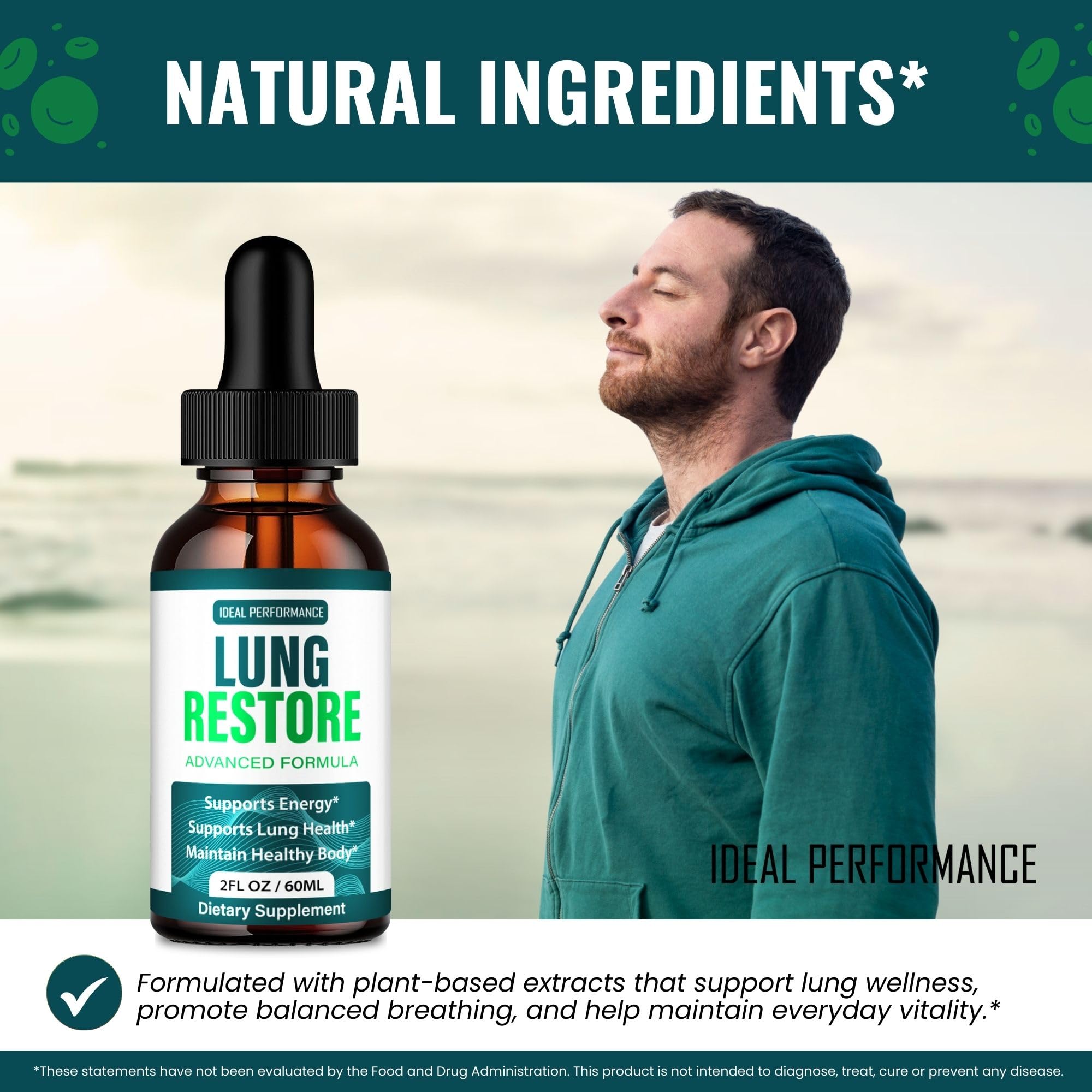 IDEAL PERFORMANCE Lung Restore Drops lifestyle scene on table