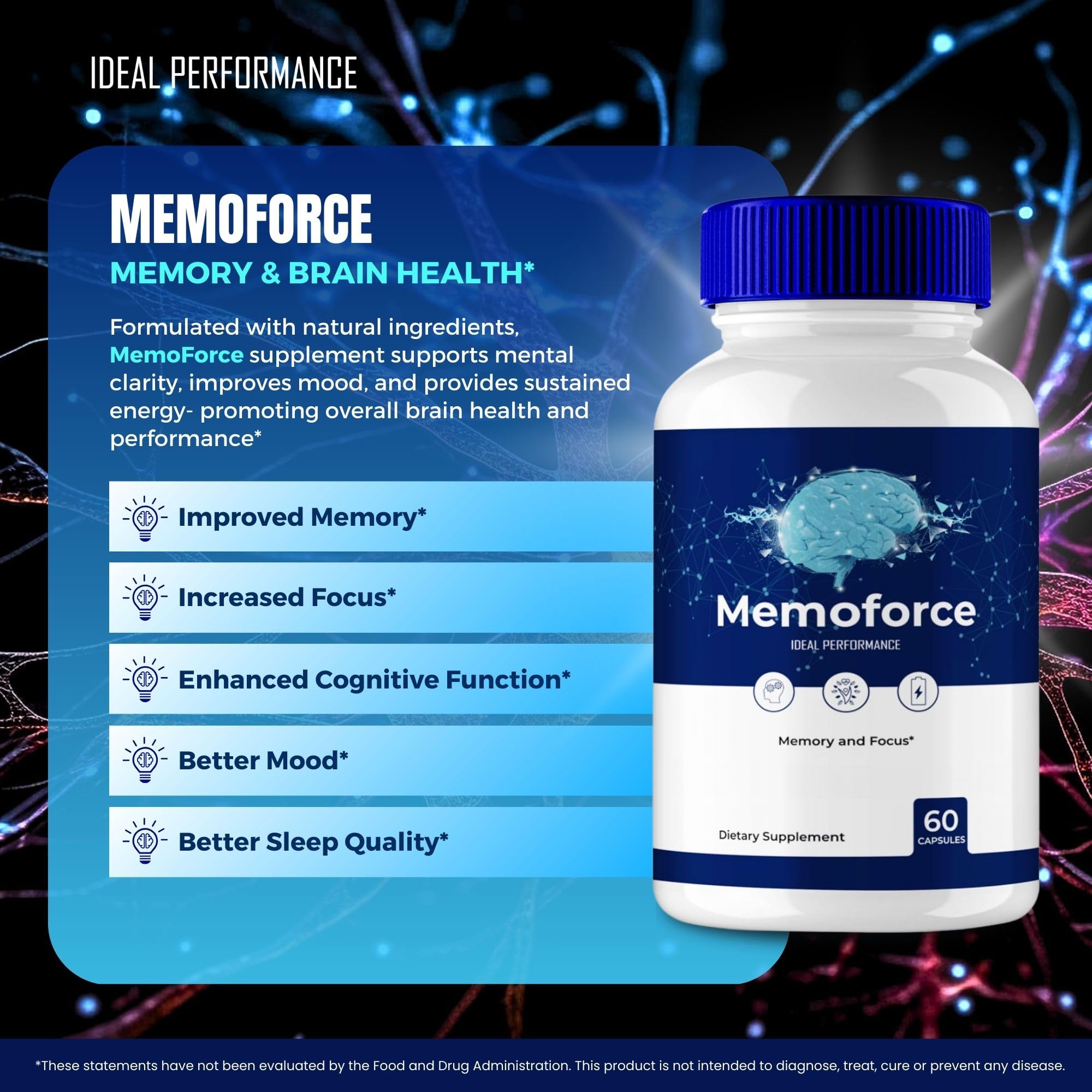IDEAL PERFORMANCE Memoforce Capsules on a table with a notebook