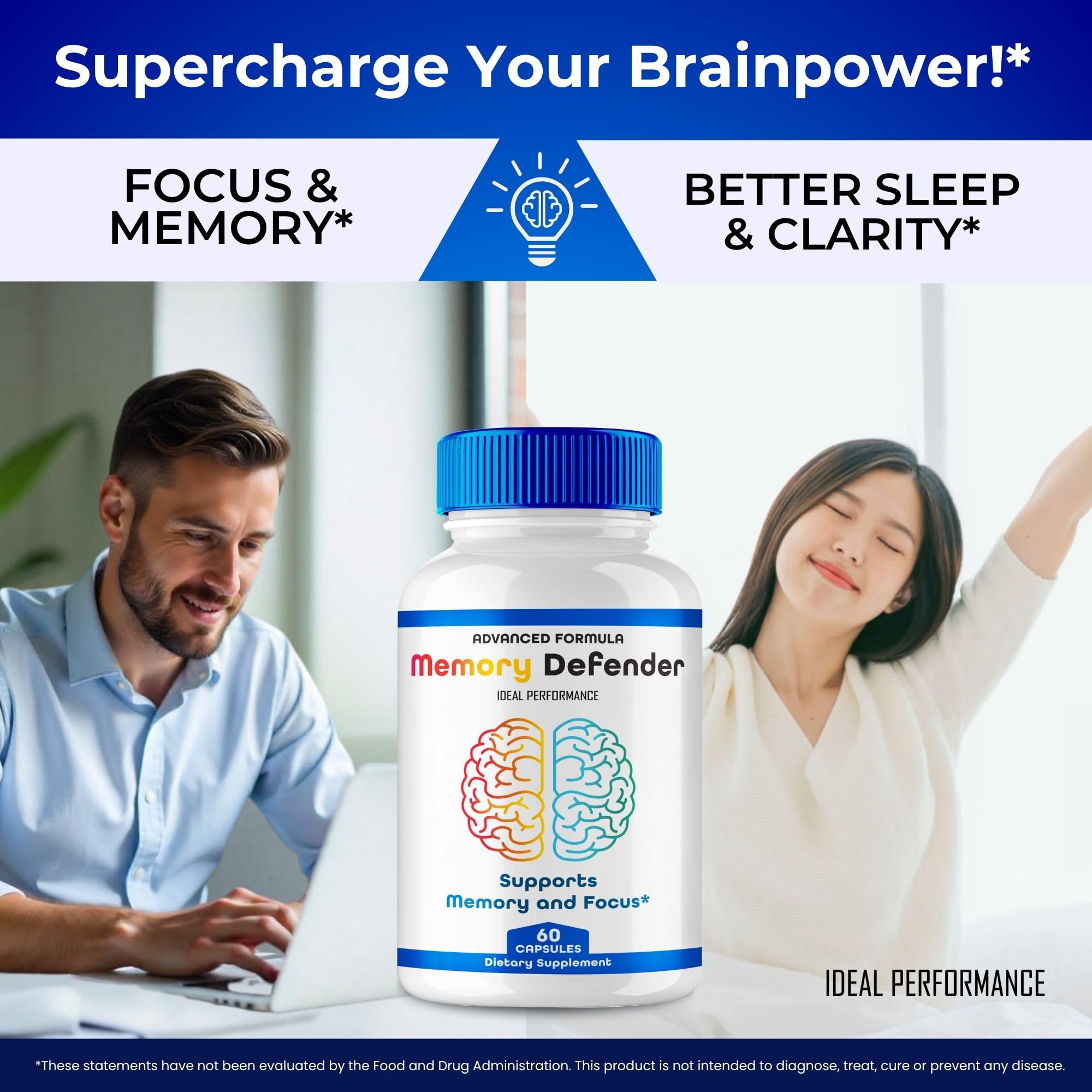 IDEAL PERFORMANCE Memory Defender Capsules on a wooden surface
