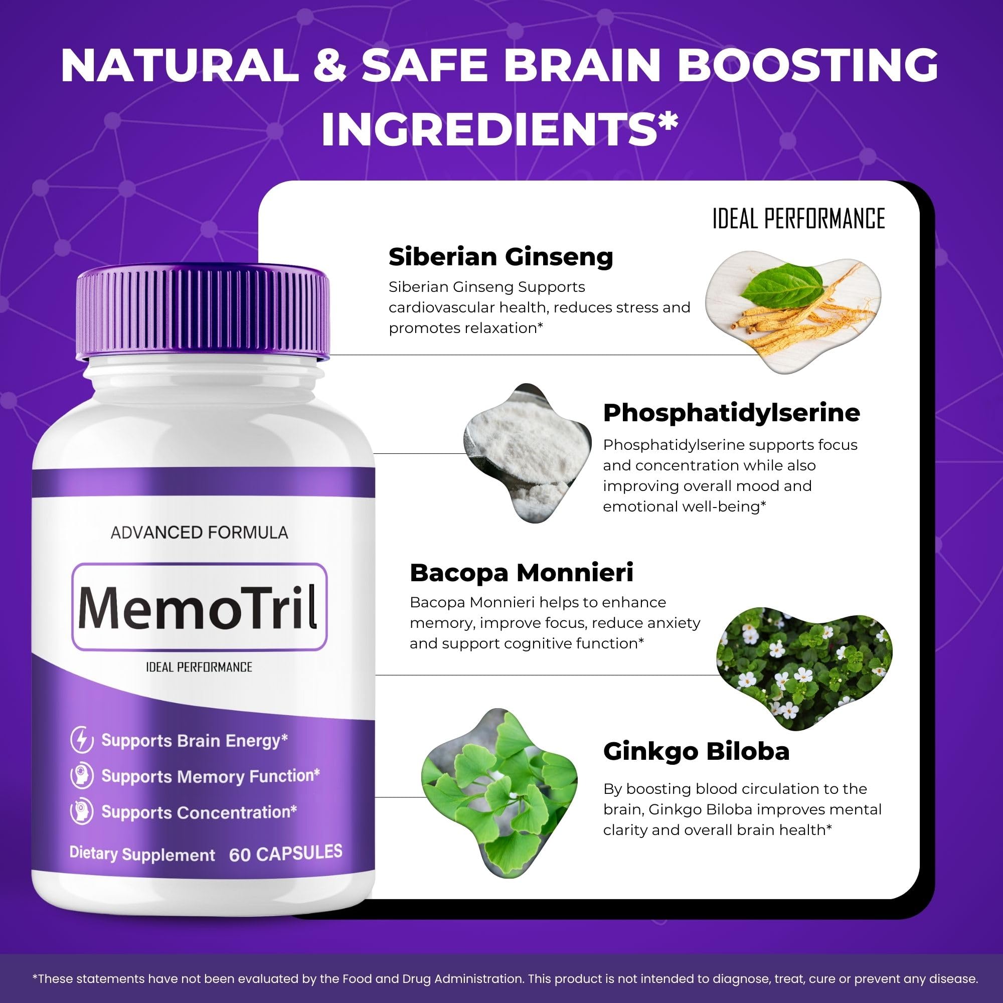 IDEAL PERFORMANCE MemoTril Memory Capsules on a table