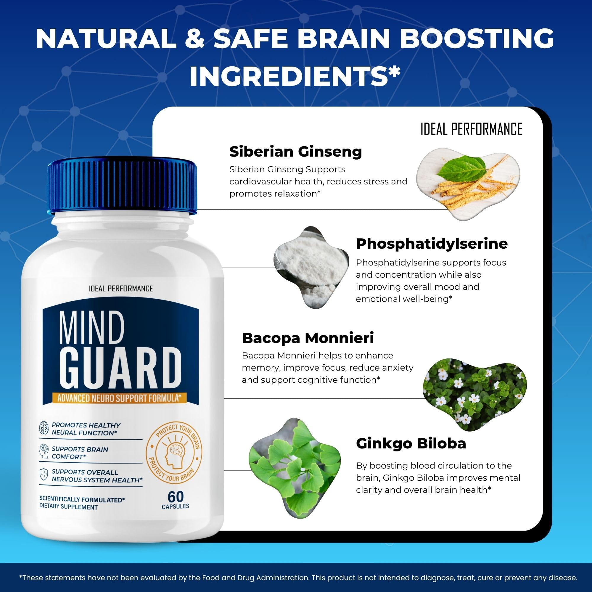 IDEAL PERFORMANCE Mind Guard Brain Supplement Capsules on a table