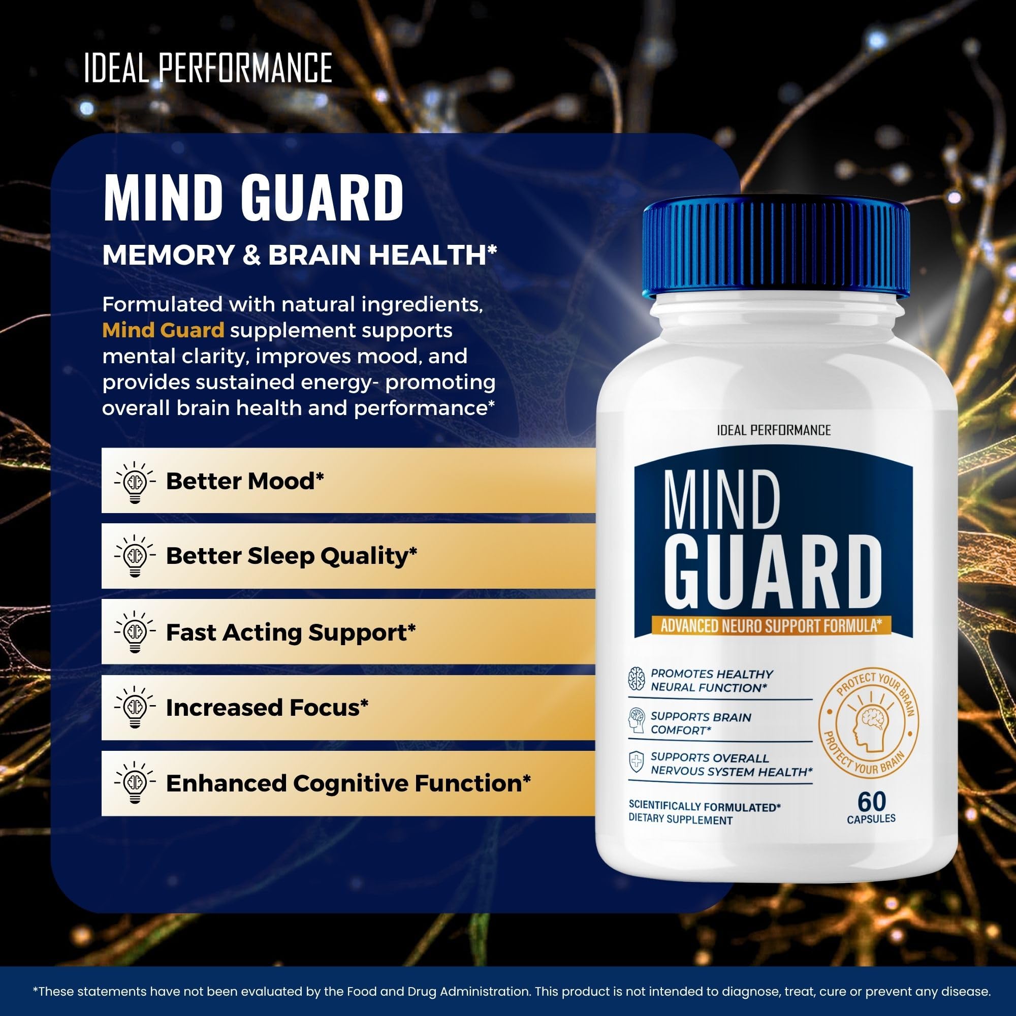 IDEAL PERFORMANCE Mind Guard Brain Supplement Capsules open bottle