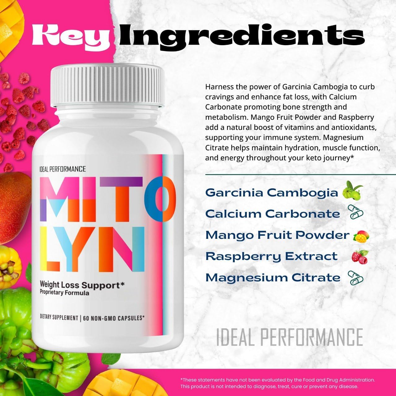 IDEAL PERFORMANCE Mitolyn Keto Capsules with a glass of water