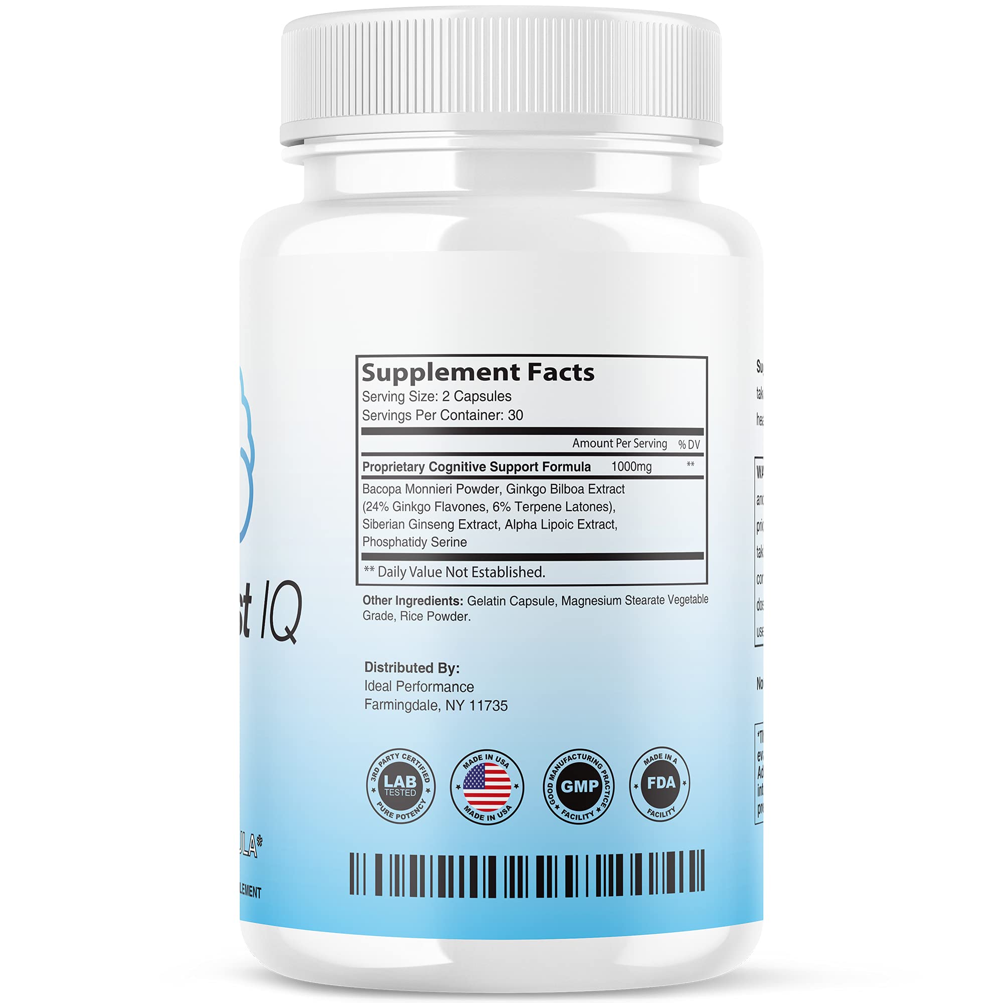 IDEAL PERFORMANCE Neuro support IQ Brain Supplement side view