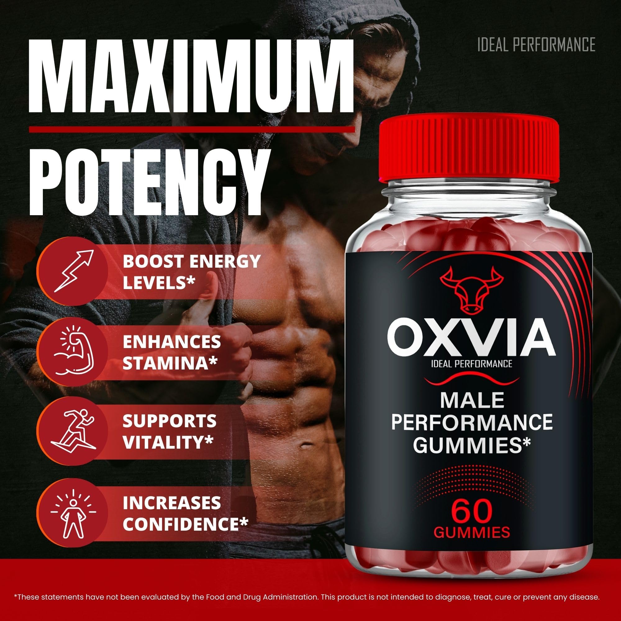 IDEAL PERFORMANCE Oxvia Male Performance Gummies close-up of gummies