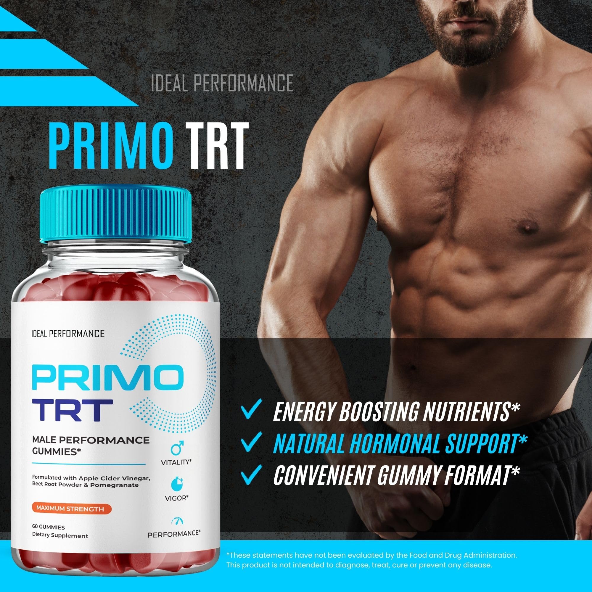 IDEAL PERFORMANCE Primo TRT Gummies close-up of individual gummy