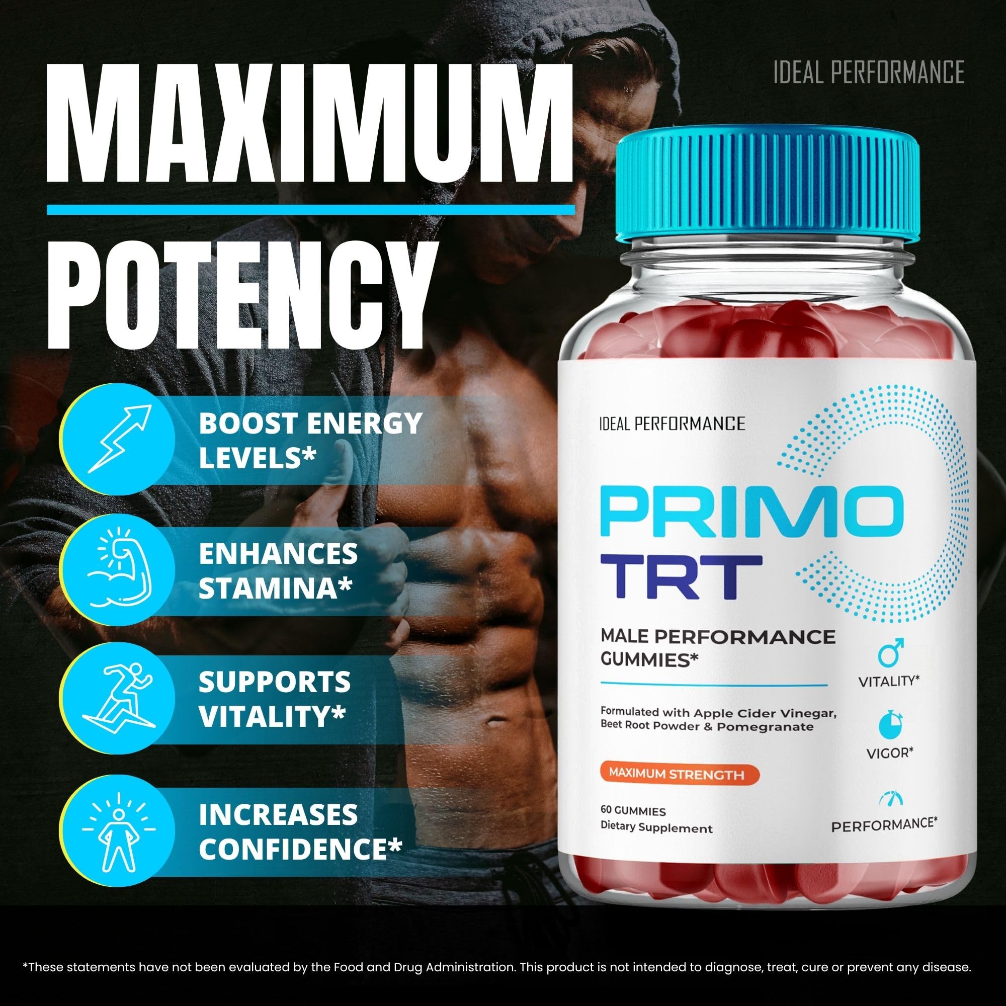 IDEAL PERFORMANCE Primo TRT Gummies in hand for size comparison