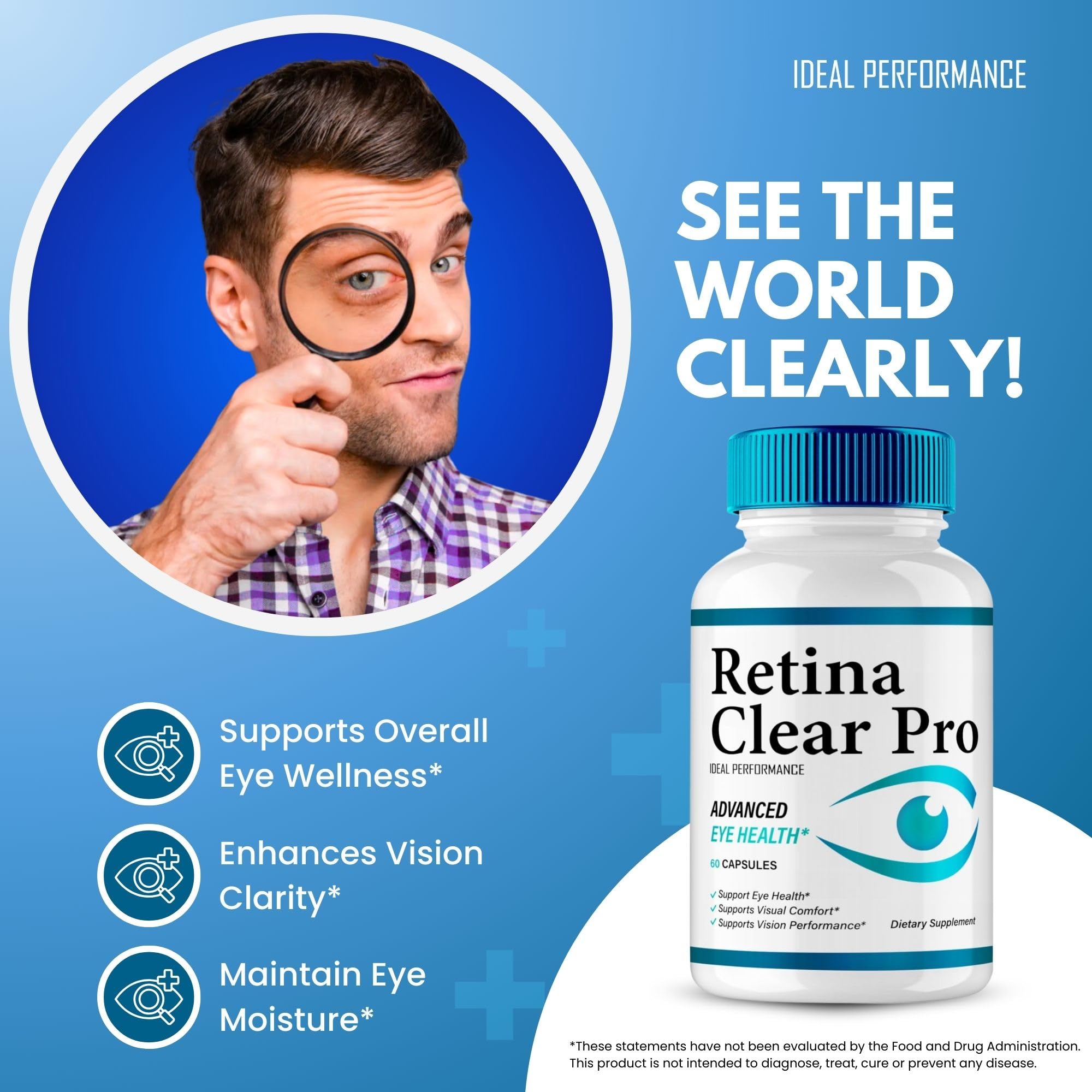 IDEAL PERFORMANCE Retina Clear Eye Supplement side view