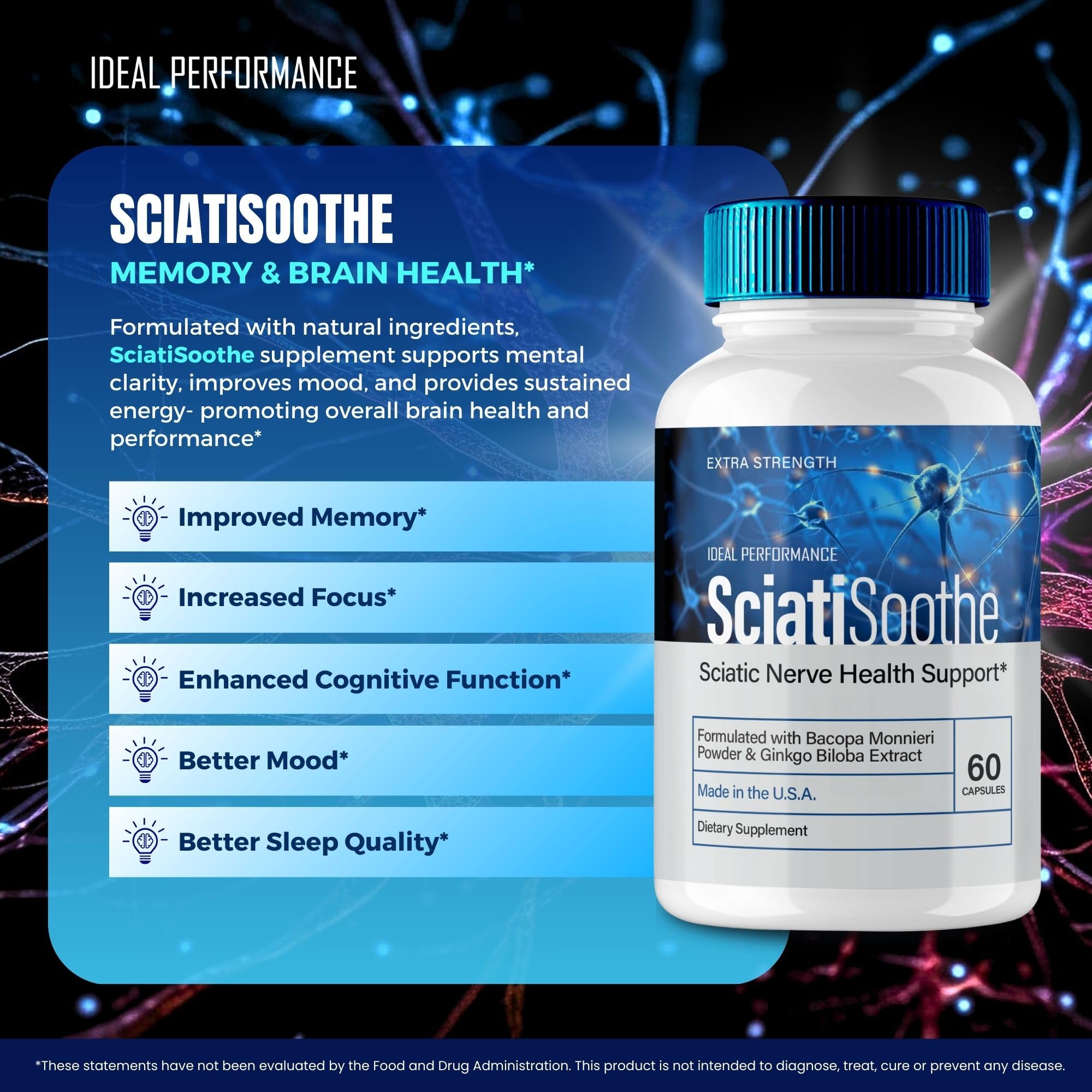 IDEAL PERFORMANCE SciatiSoothe Nerve Support Capsules on a table