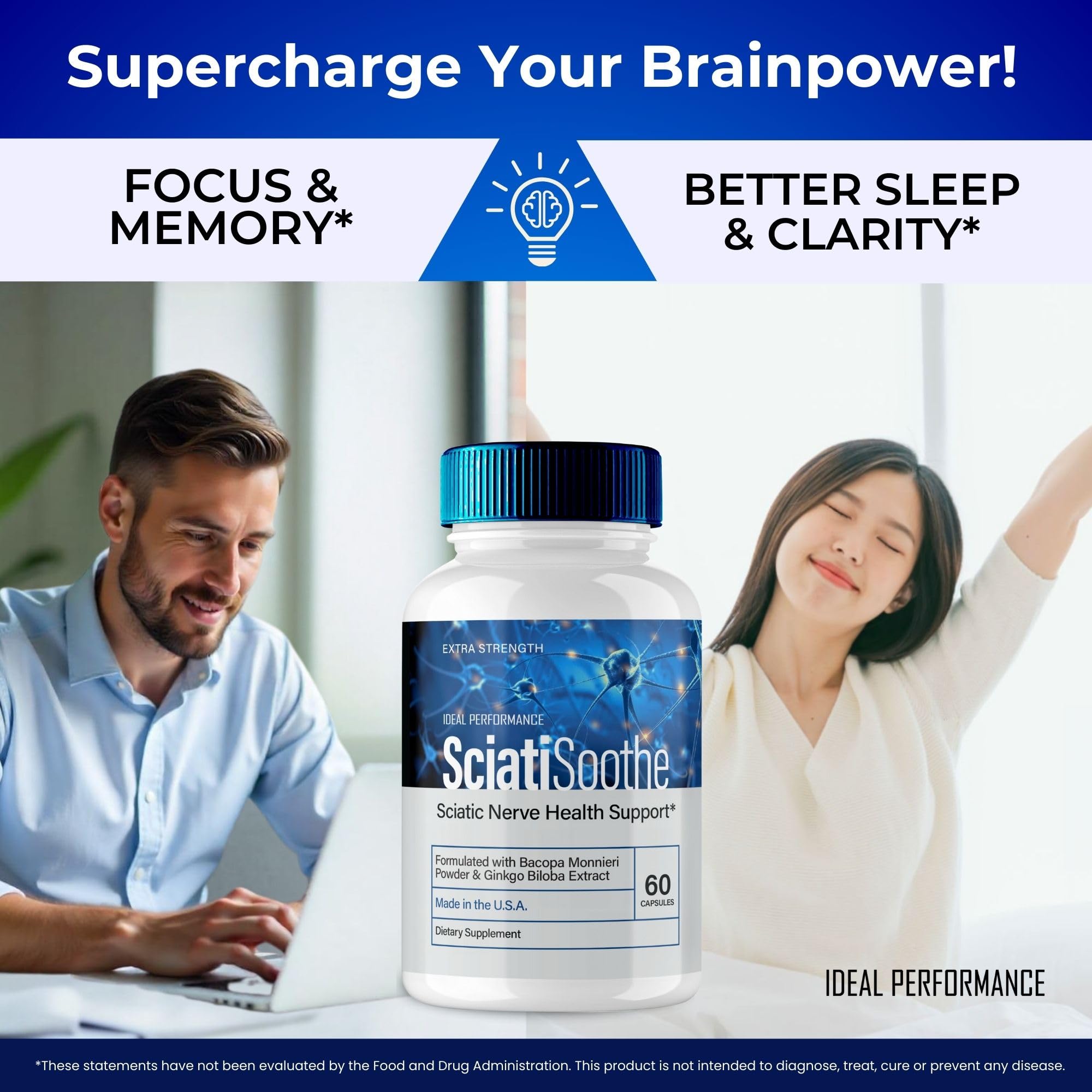IDEAL PERFORMANCE SciatiSoothe Nerve Support Capsules with a measuring spoon