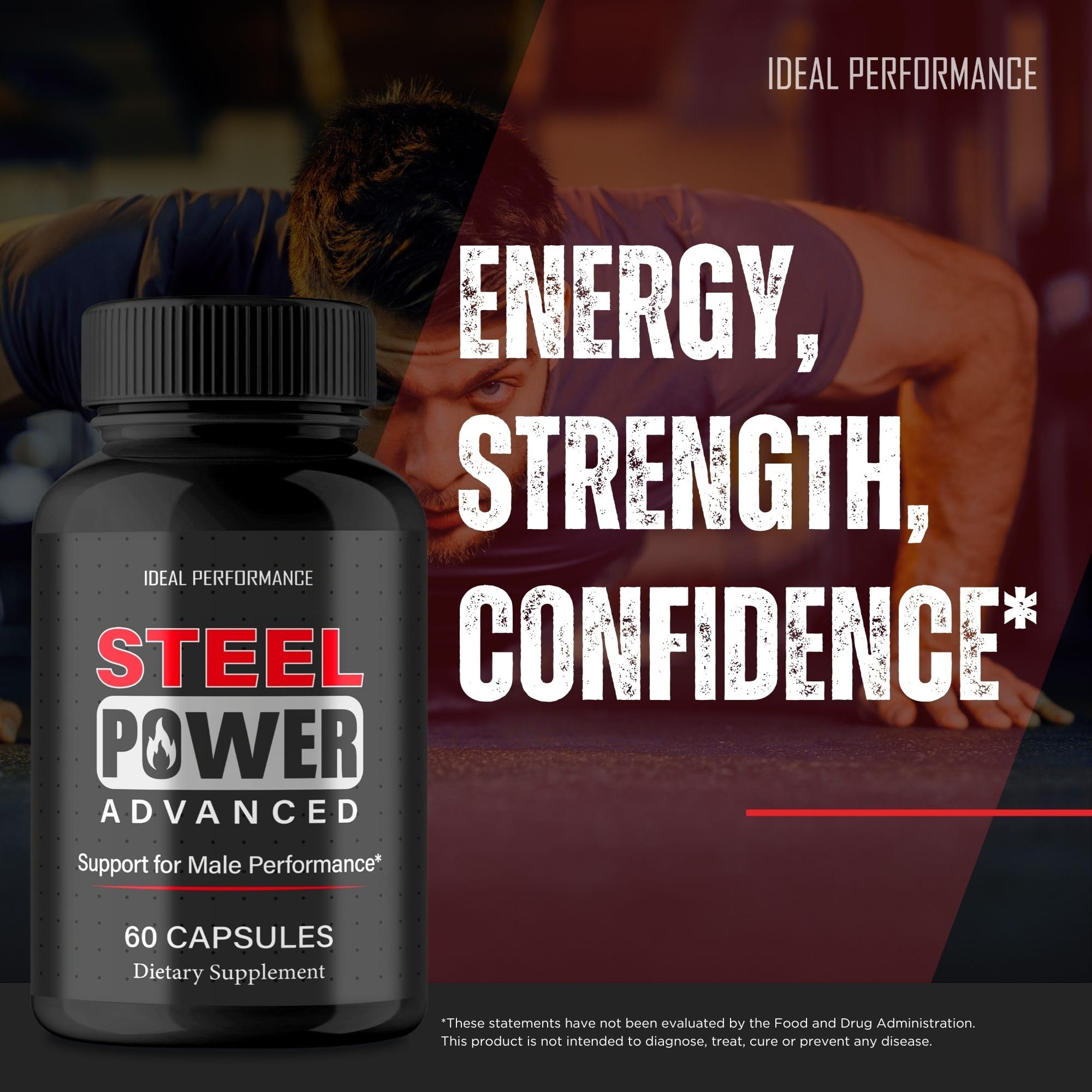 IDEAL PERFORMANCE Steel Power for Men Capsules close-up of capsules