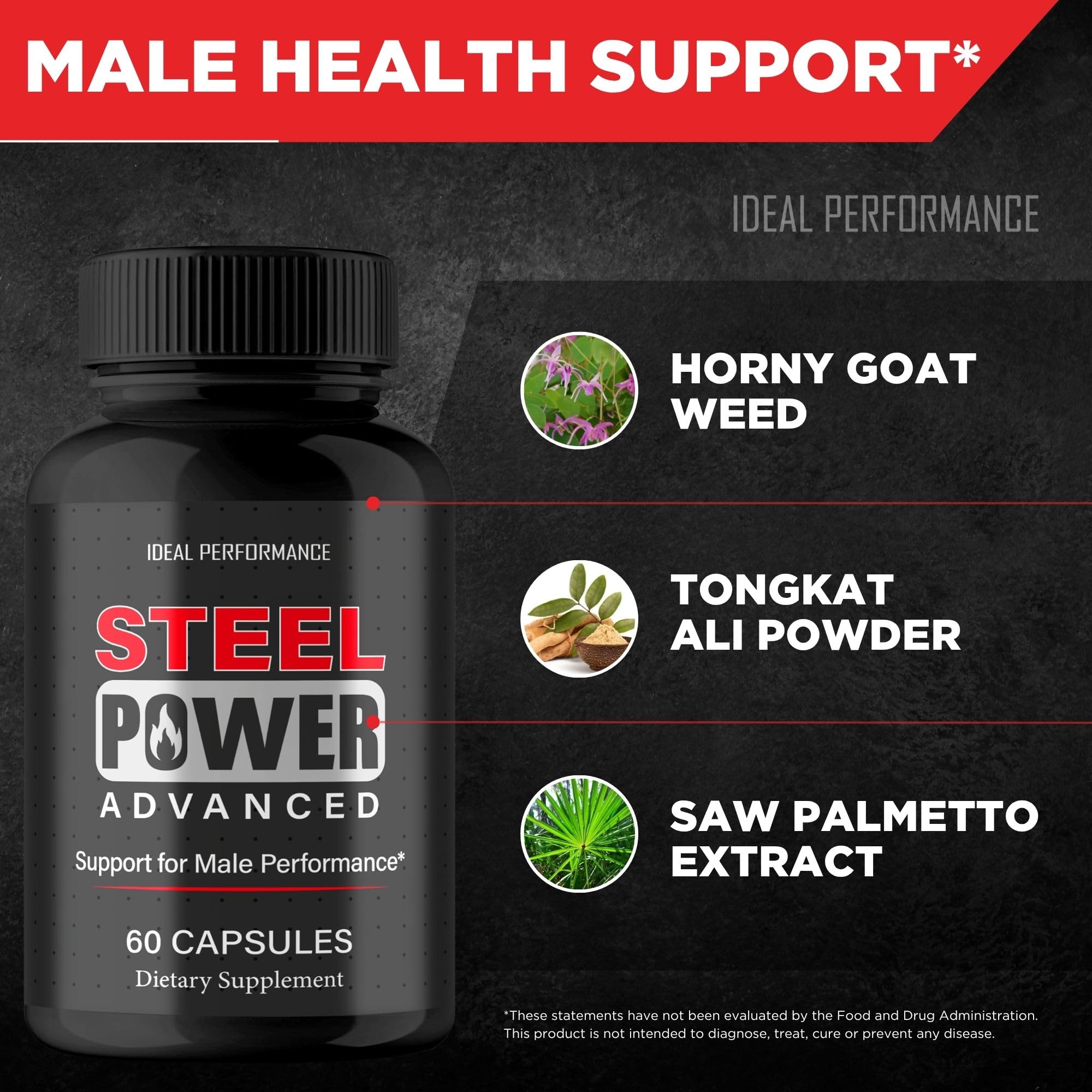 IDEAL PERFORMANCE Steel Power for Men Capsules with other supplements