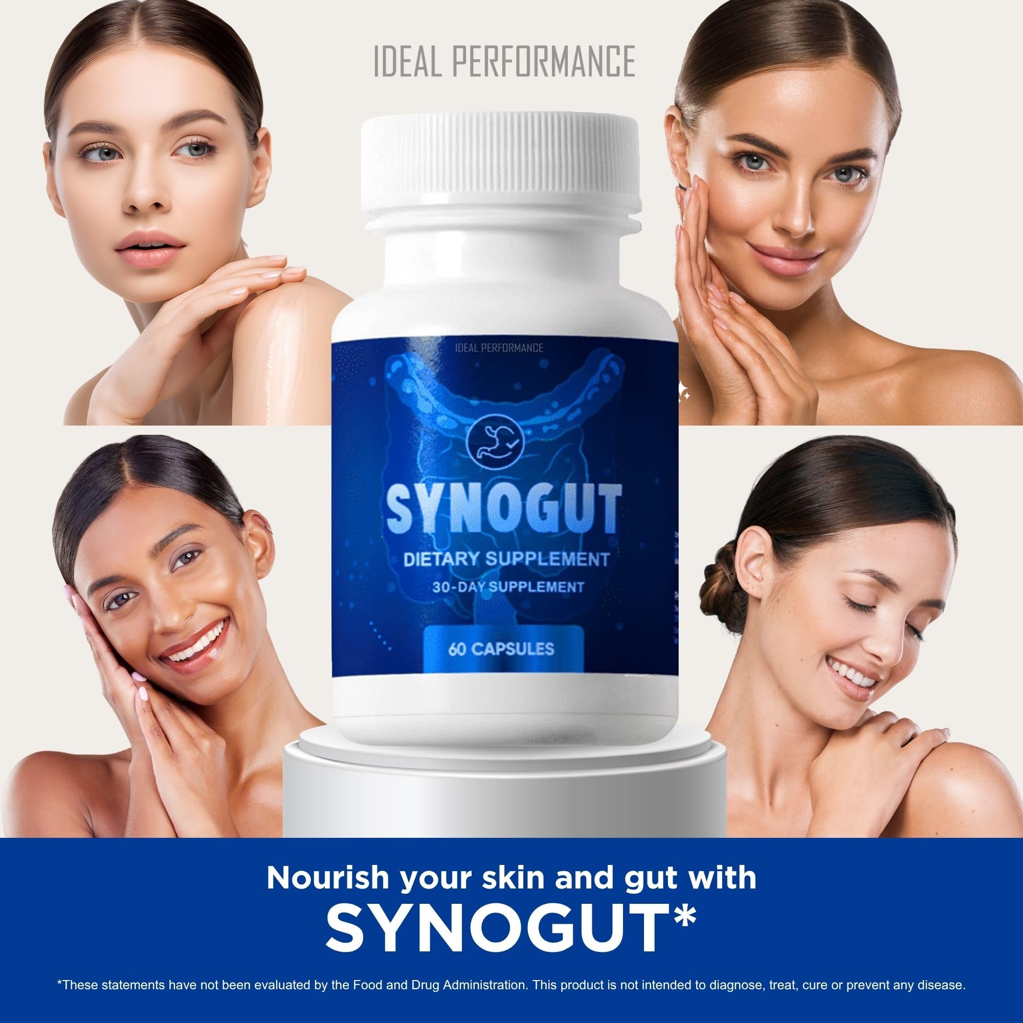 IDEAL PERFORMANCE Synogut Dietary Supplement packaging on a table