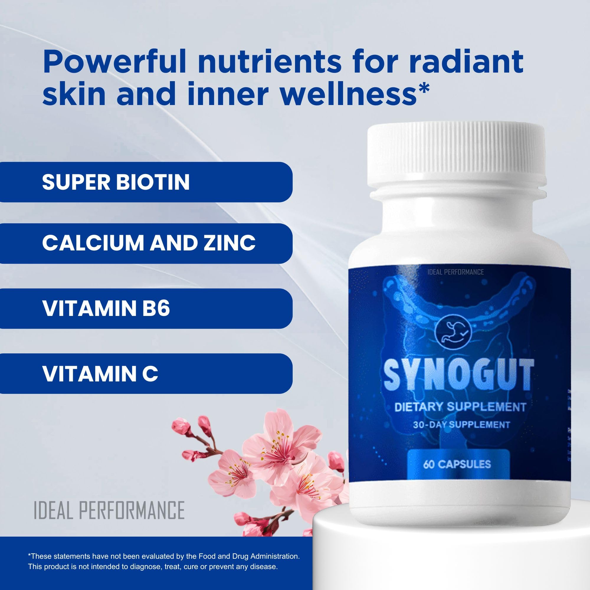 IDEAL PERFORMANCE Synogut Dietary Supplement side view showing capsule