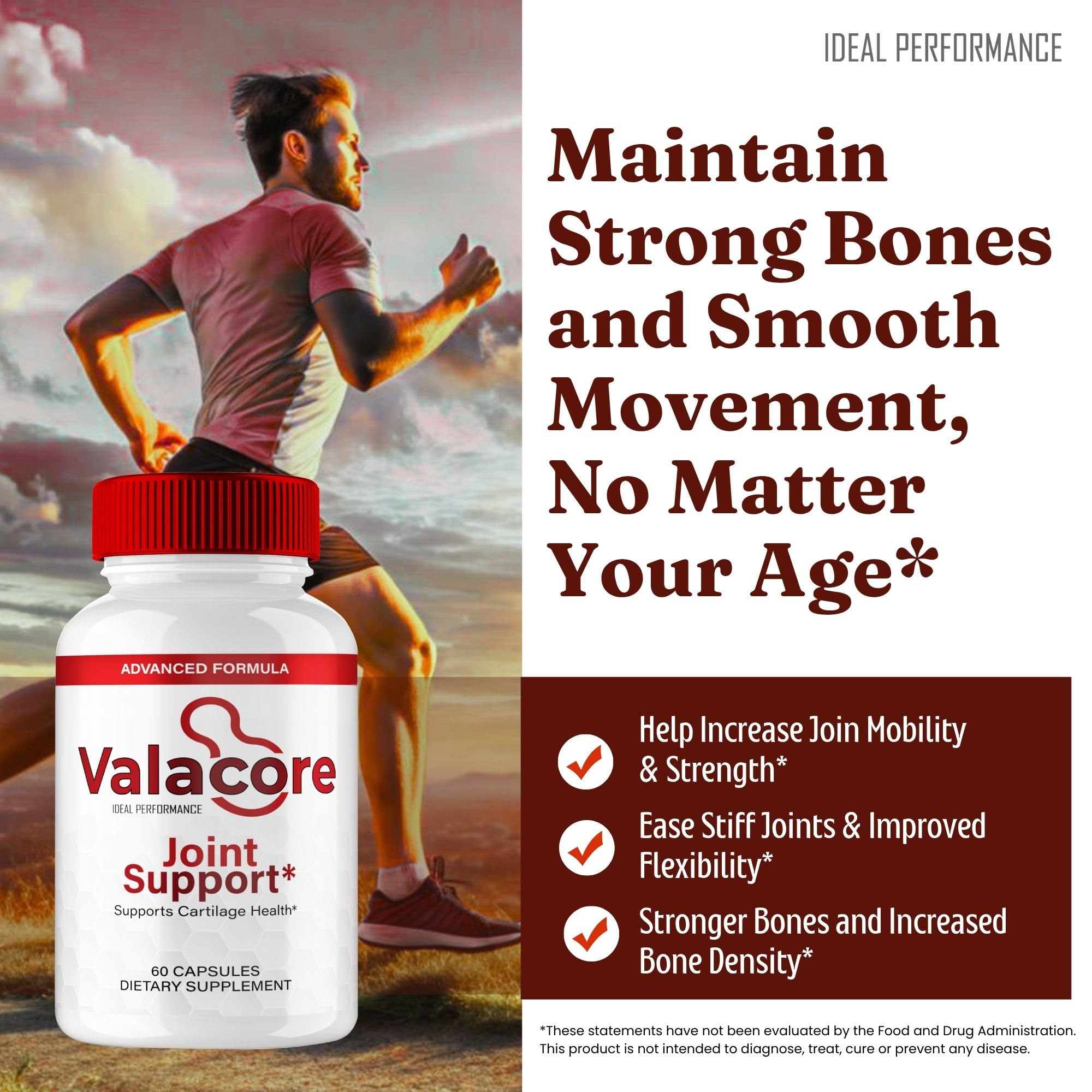 IDEAL PERFORMANCE Valacore Joint Support Capsules with a measuring spoon