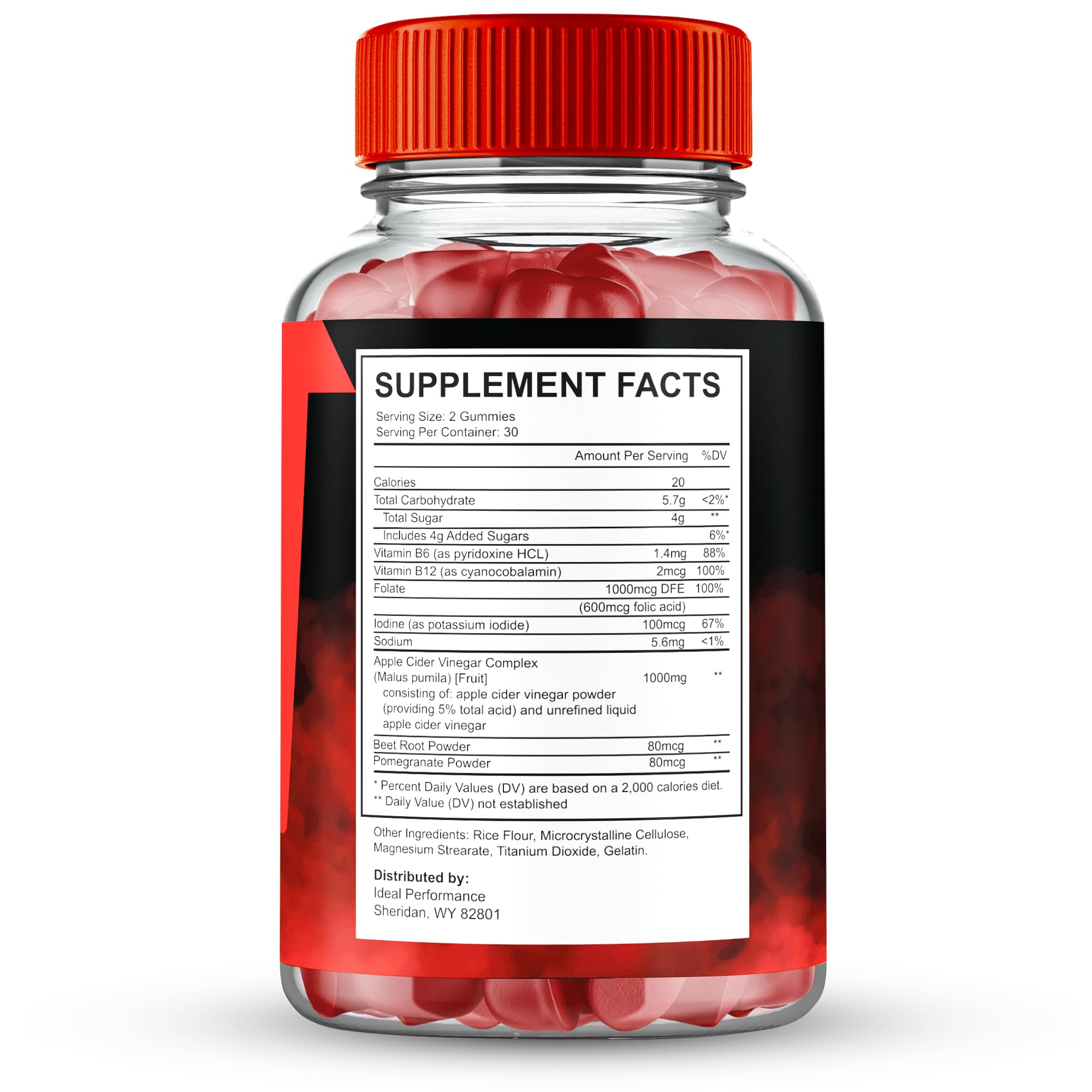 IDEAL PERFORMANCE Vigor support Gummies back view showing ingredients