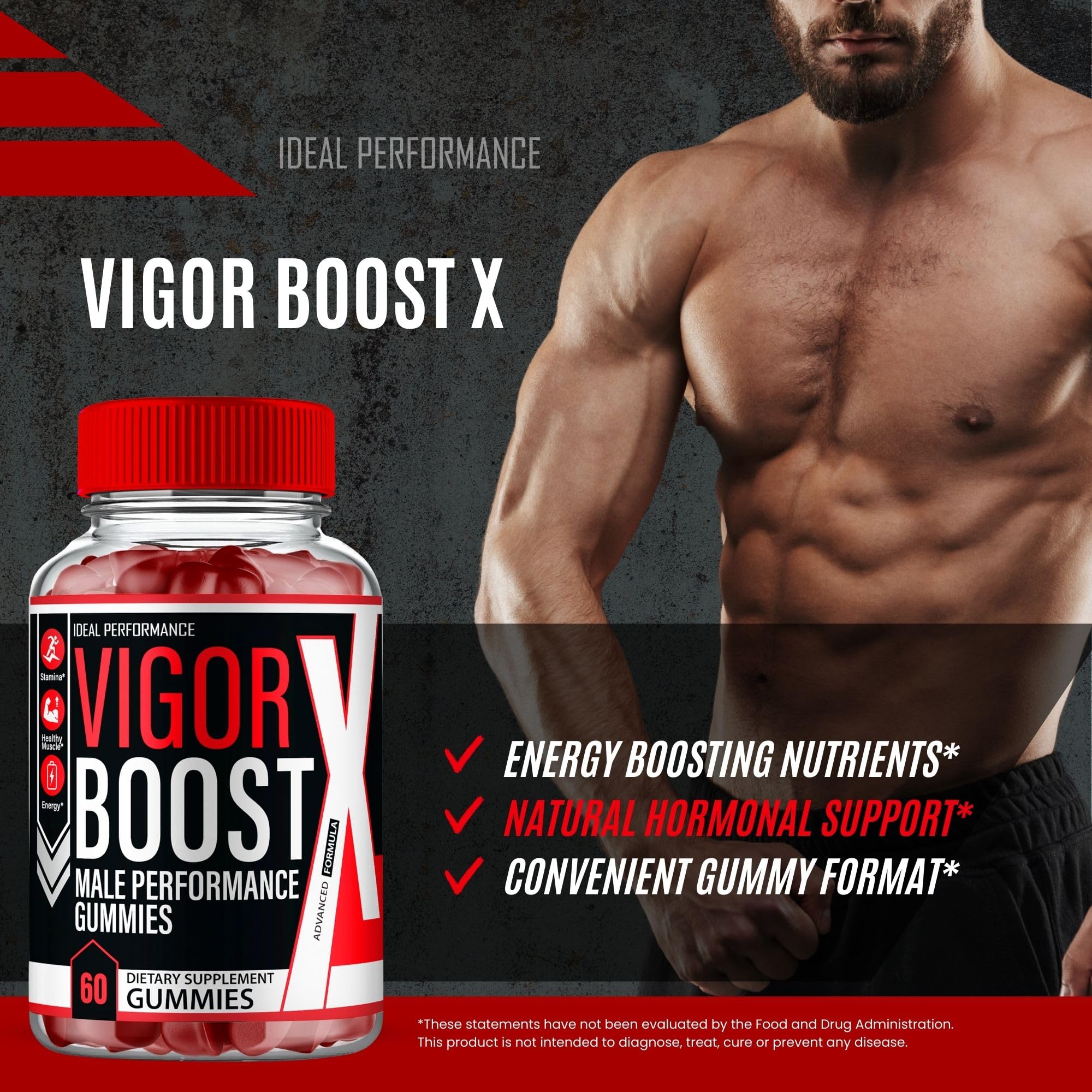 IDEAL PERFORMANCE Vigor support Gummies in a bowl