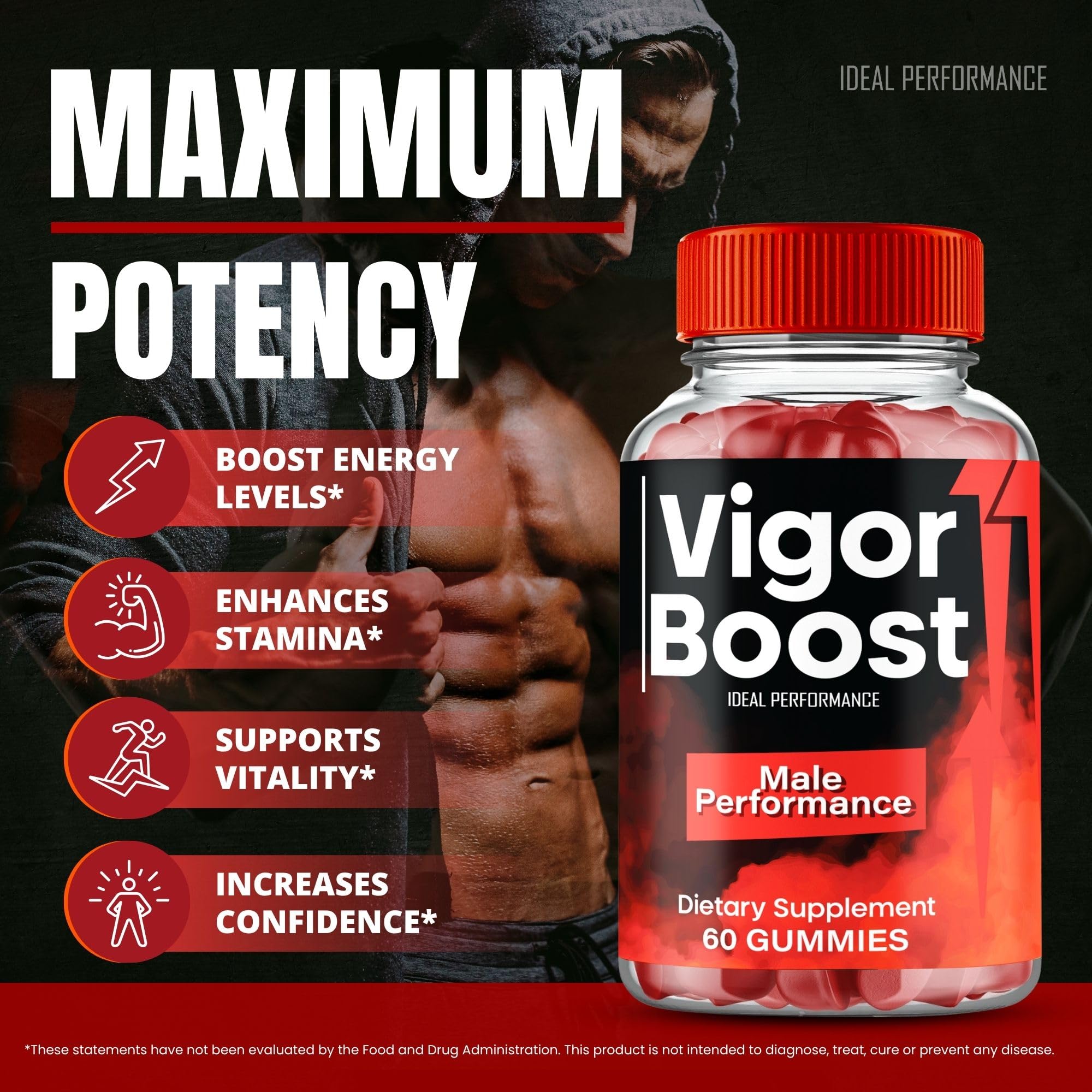 IDEAL PERFORMANCE Vigor support Gummies lifestyle scene with a glass of water