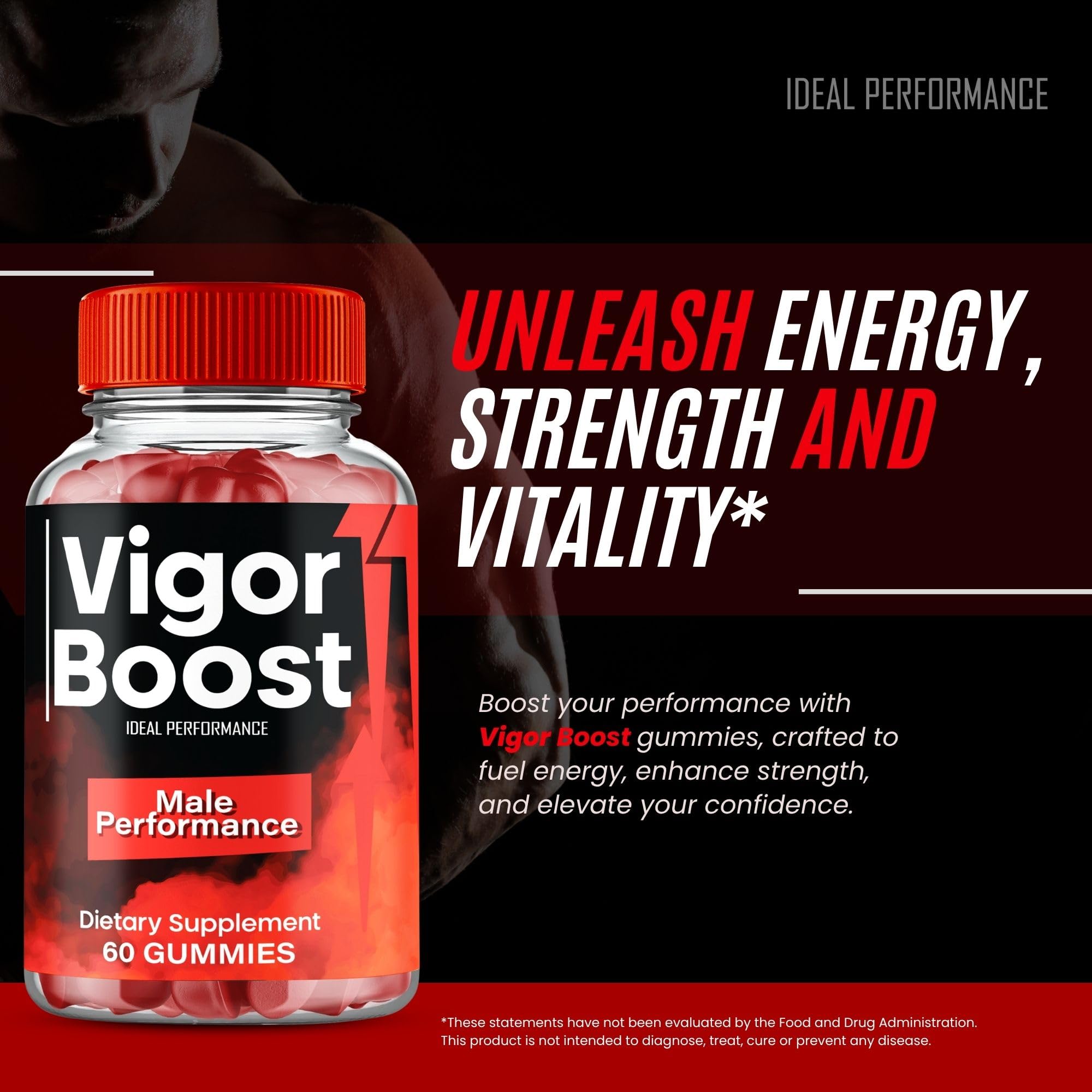 IDEAL PERFORMANCE Vigor support Gummies with a measuring spoon