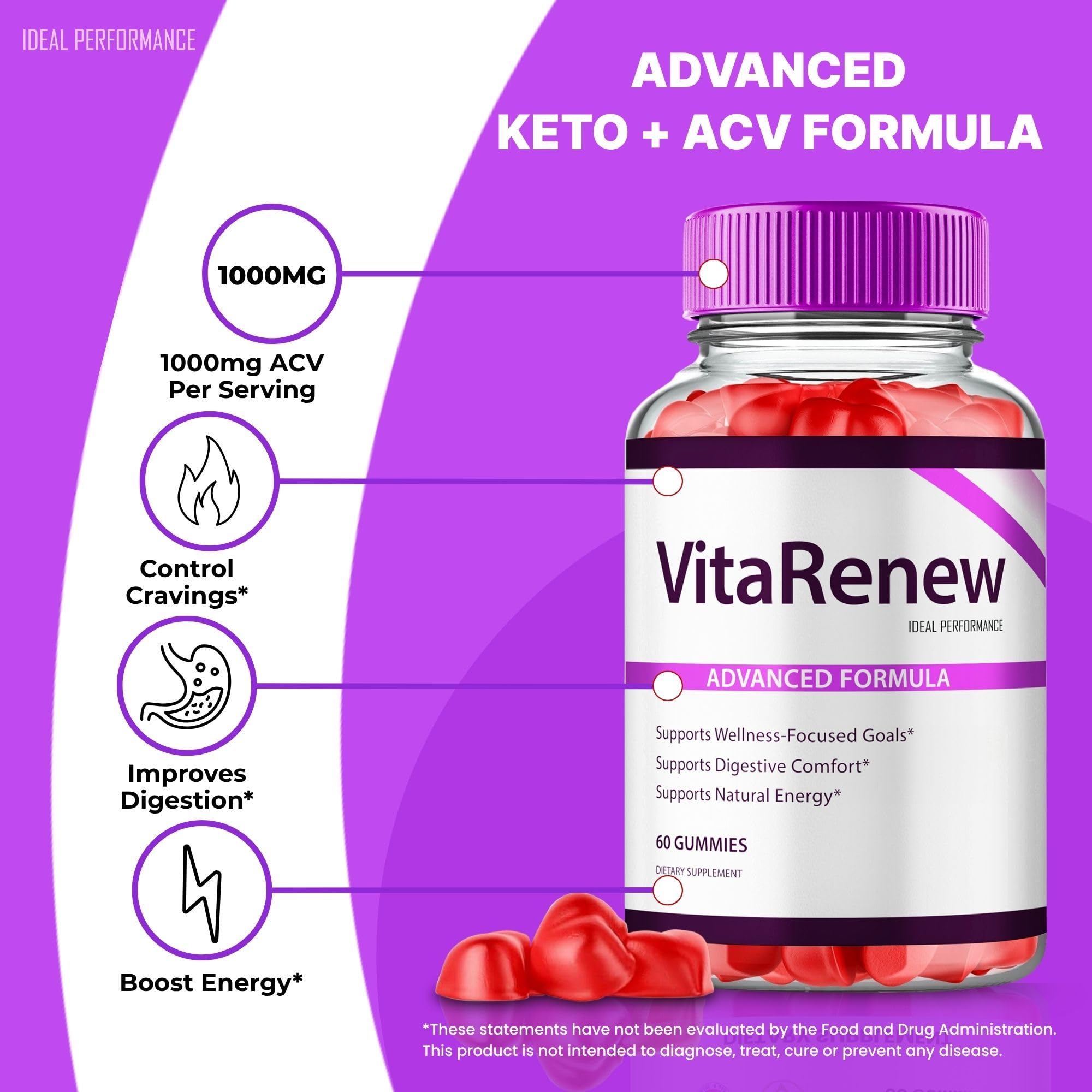 IDEAL PERFORMANCE VItaRenew ACV Gummies lifestyle shot with fresh fruit