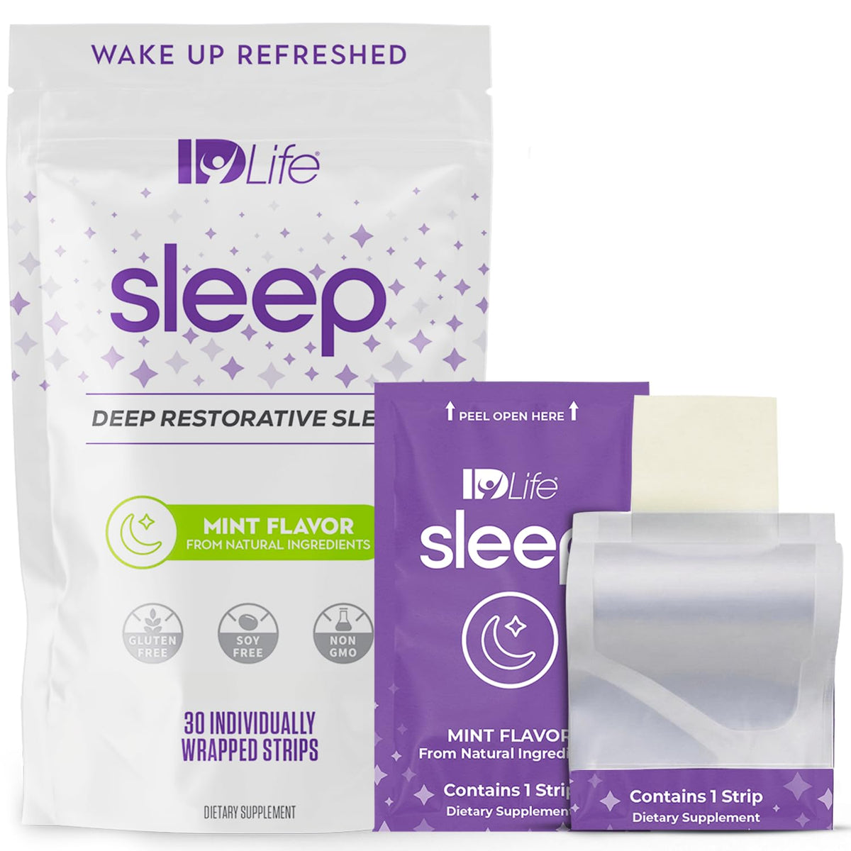 IDLife Sleep Strips mint flavour front view packaging