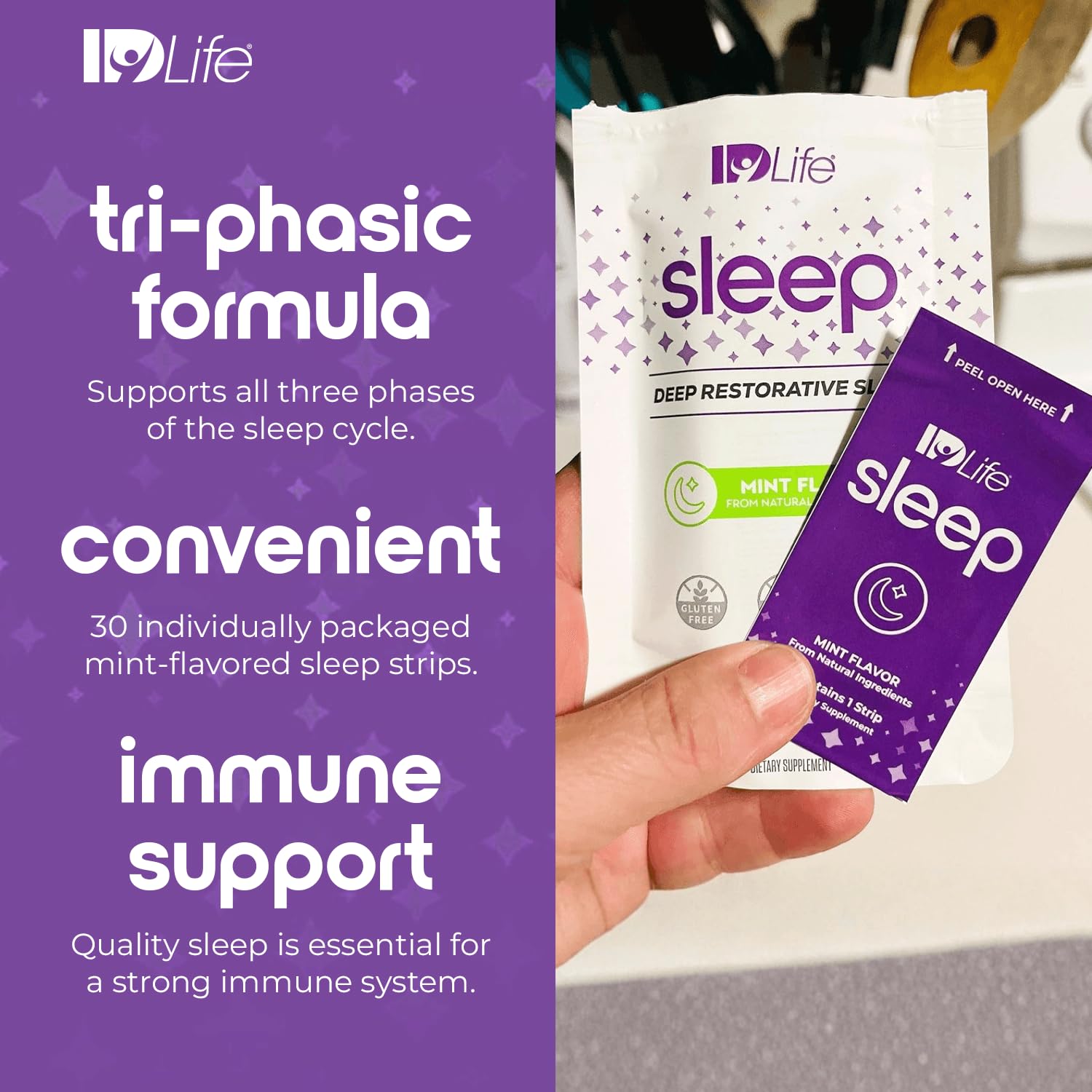 IDLife Sleep Strips mint flavour showing packaging dimensions