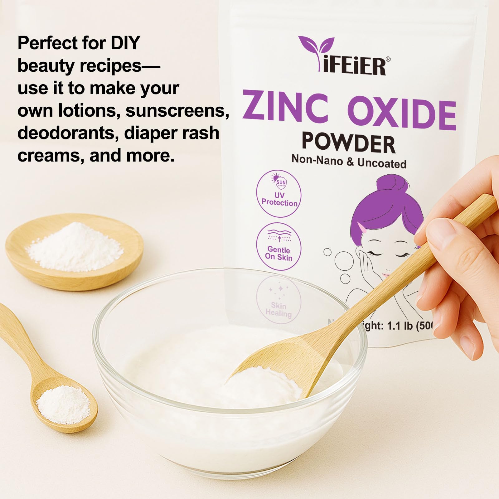 iFEiER Zinc Oxide Powder 499g in use for DIY lotion