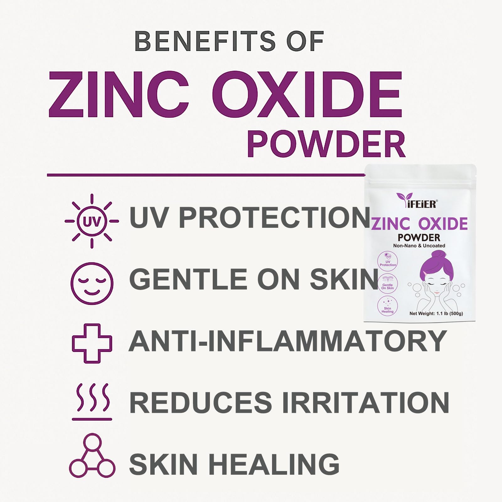 iFEiER Zinc Oxide Powder 499g with measuring spoon