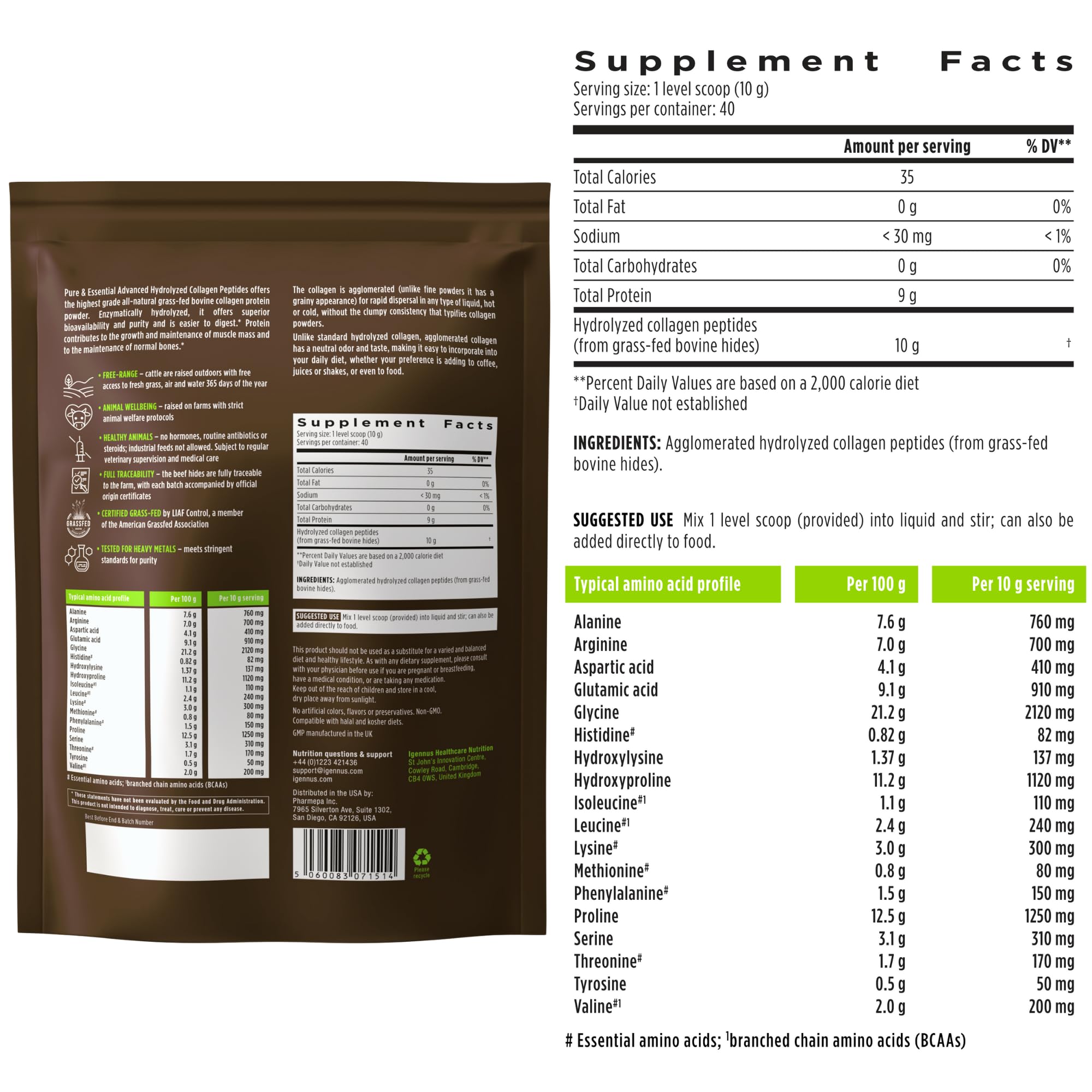 Igennus Collagen Peptides Powder with a measuring scoop