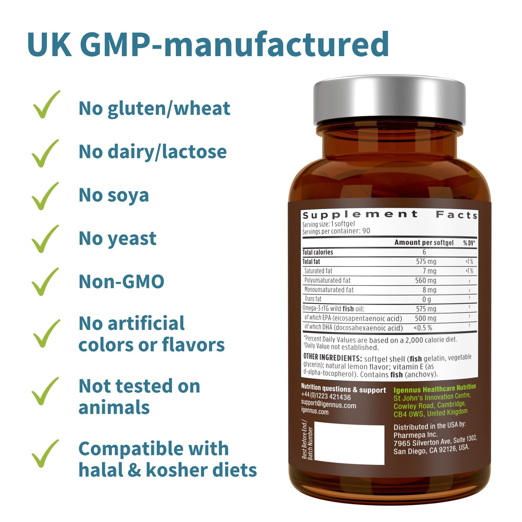 Igennus EPA Concentrate fish oil softgels on a wooden surface