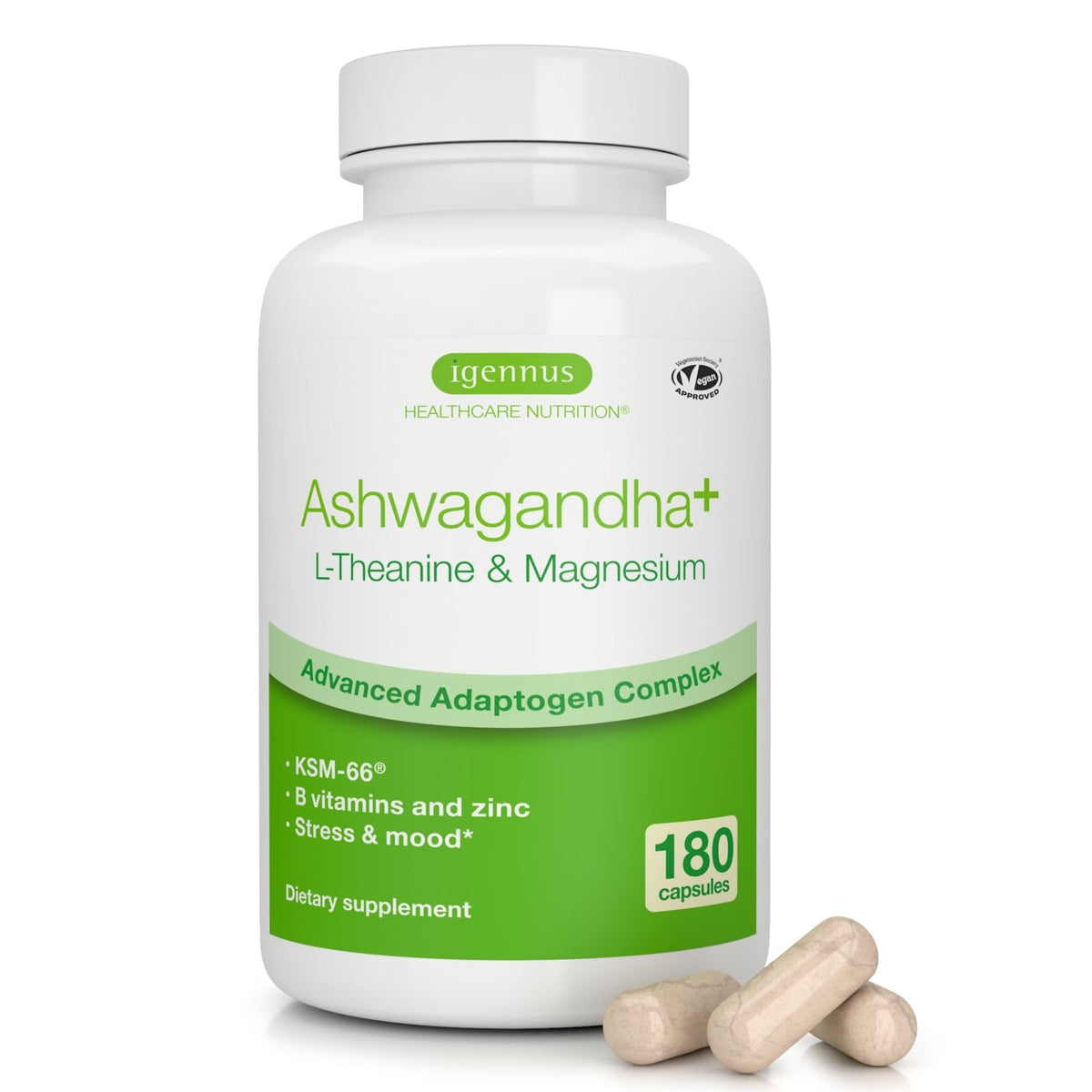 Igennus Healthcare Nutrition Ashwagandha KSM-66 600mg Capsules front view