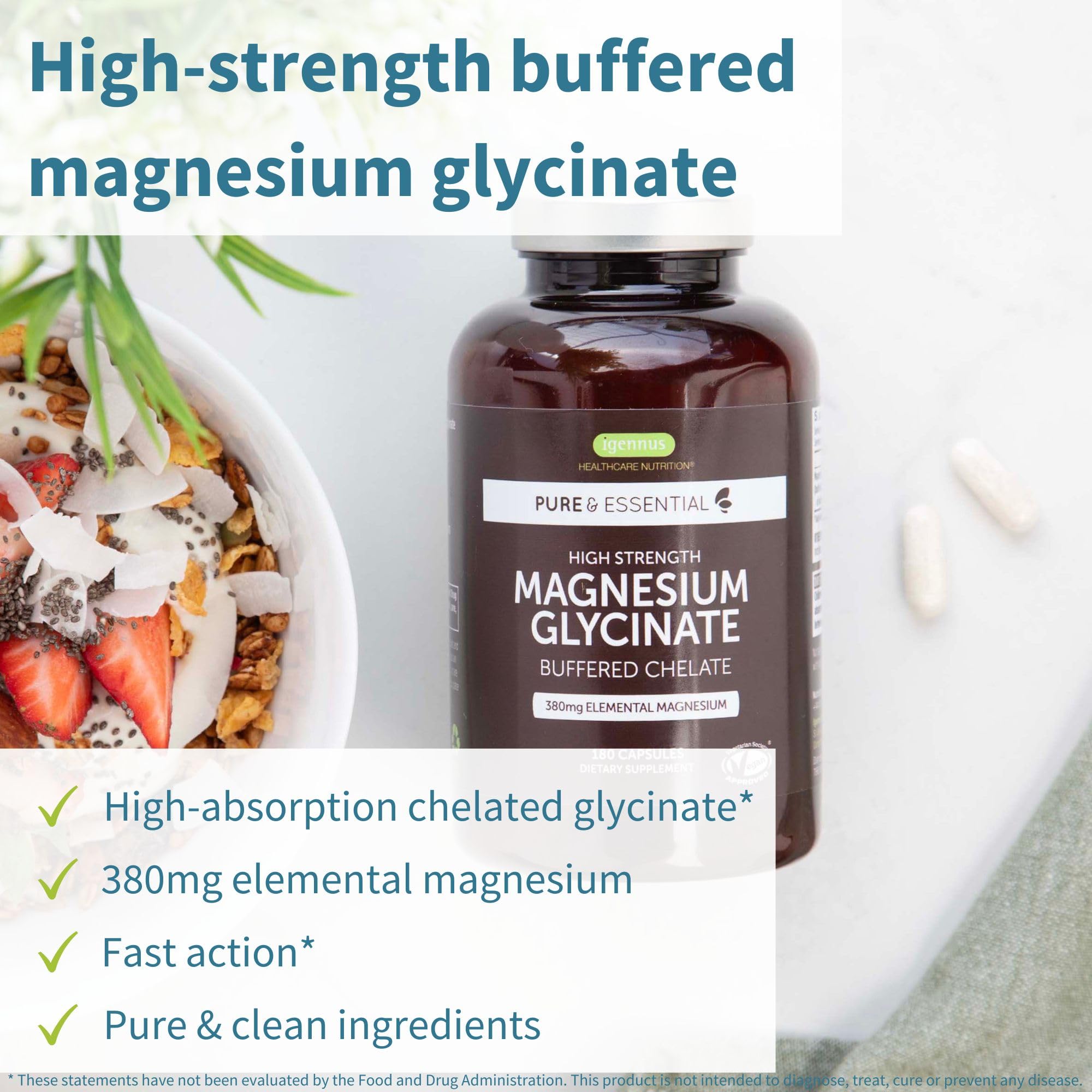 Igennus Magnesium Glycinate 1300mg capsules on a white background