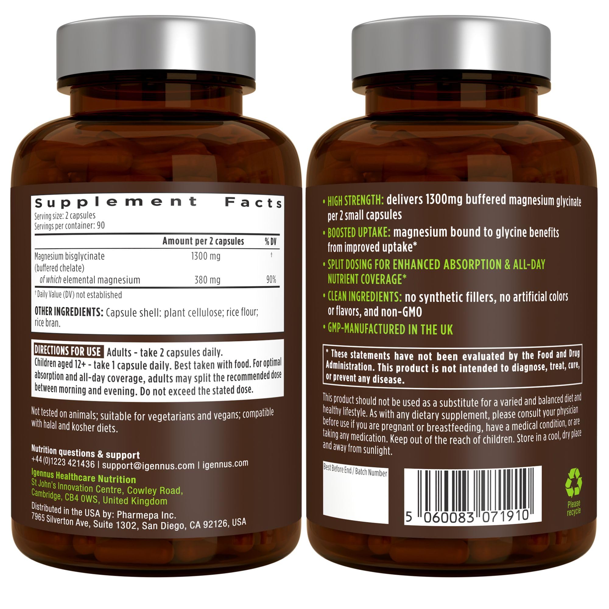 Igennus Magnesium Glycinate 1300mg with measuring spoon