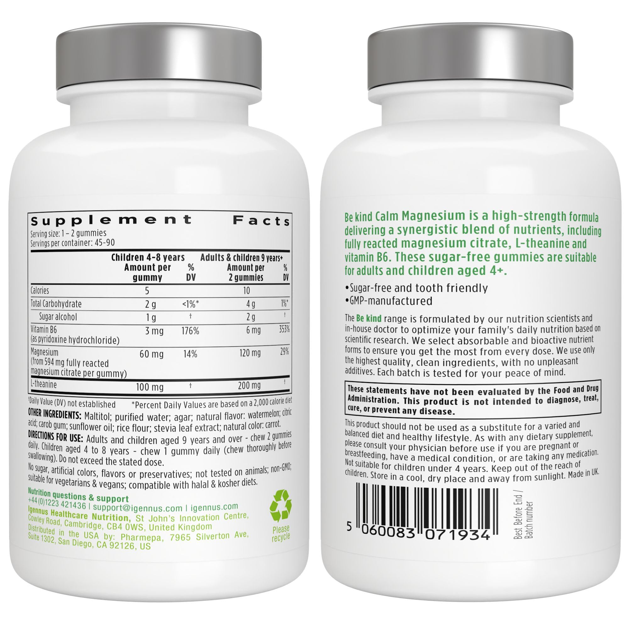 Igennus Magnesium Gummies with nutritional information label