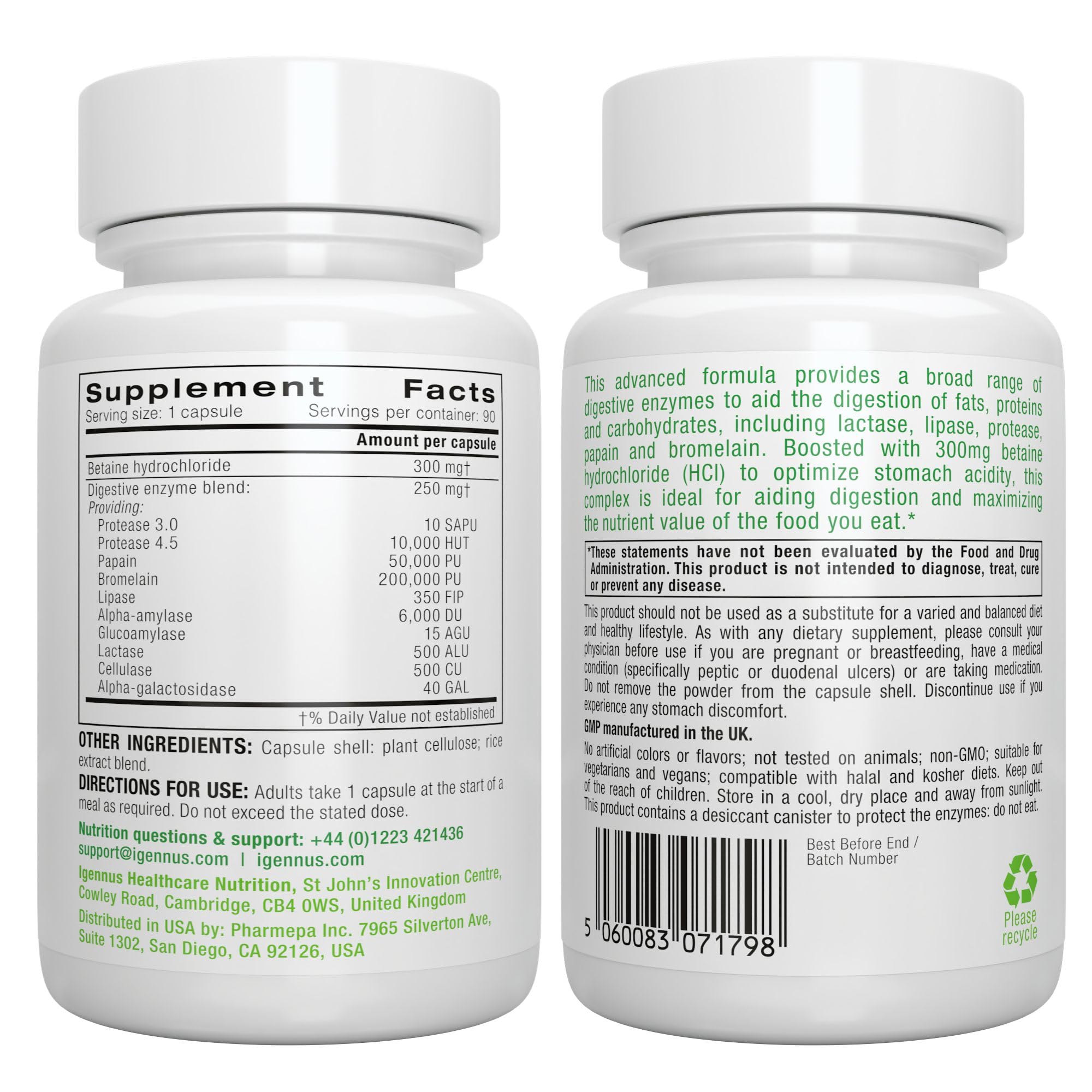 Igennus Multi-Enzyme Supplement bottle with a measuring spoon