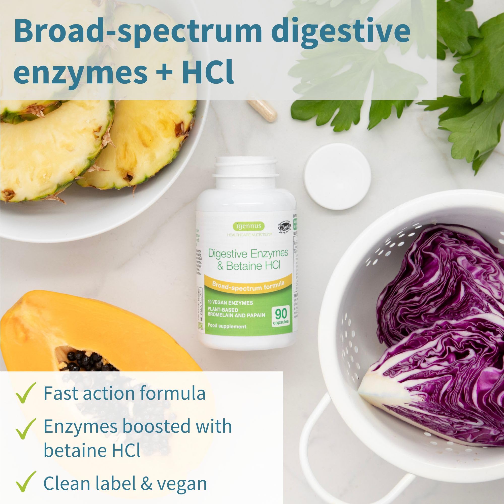 Igennus Multi-Enzyme Supplement capsule bottle side view