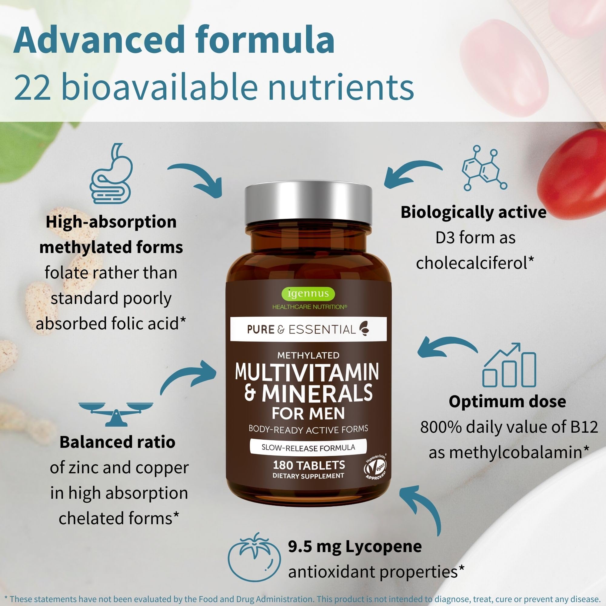 Igennus Multivitamin for Men tablet close-up showing oval shape