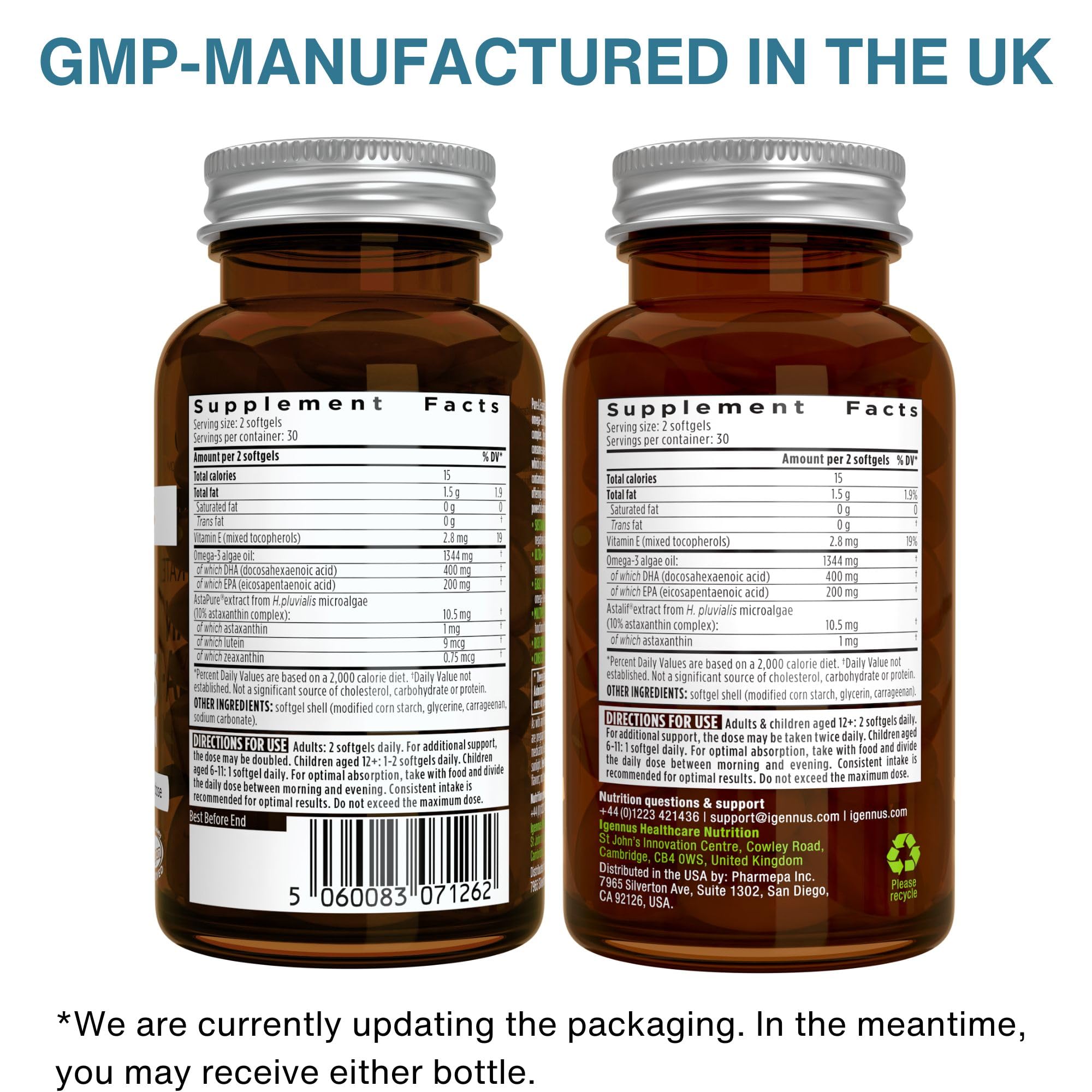 Igennus Omega-3 Algae Oil softgel ingredients list