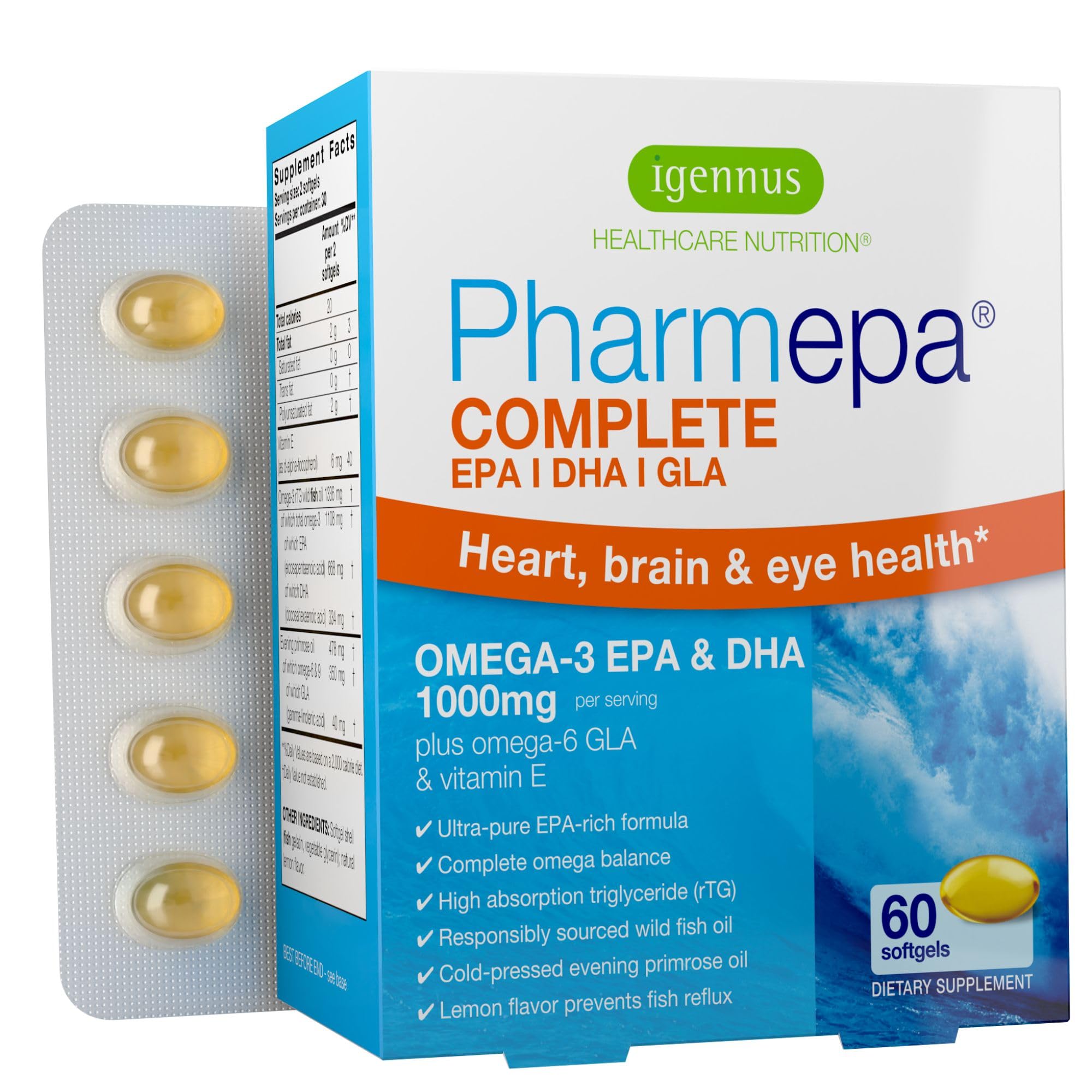 Igennus Omega 3 Fish Oil 1000mg softgel front view