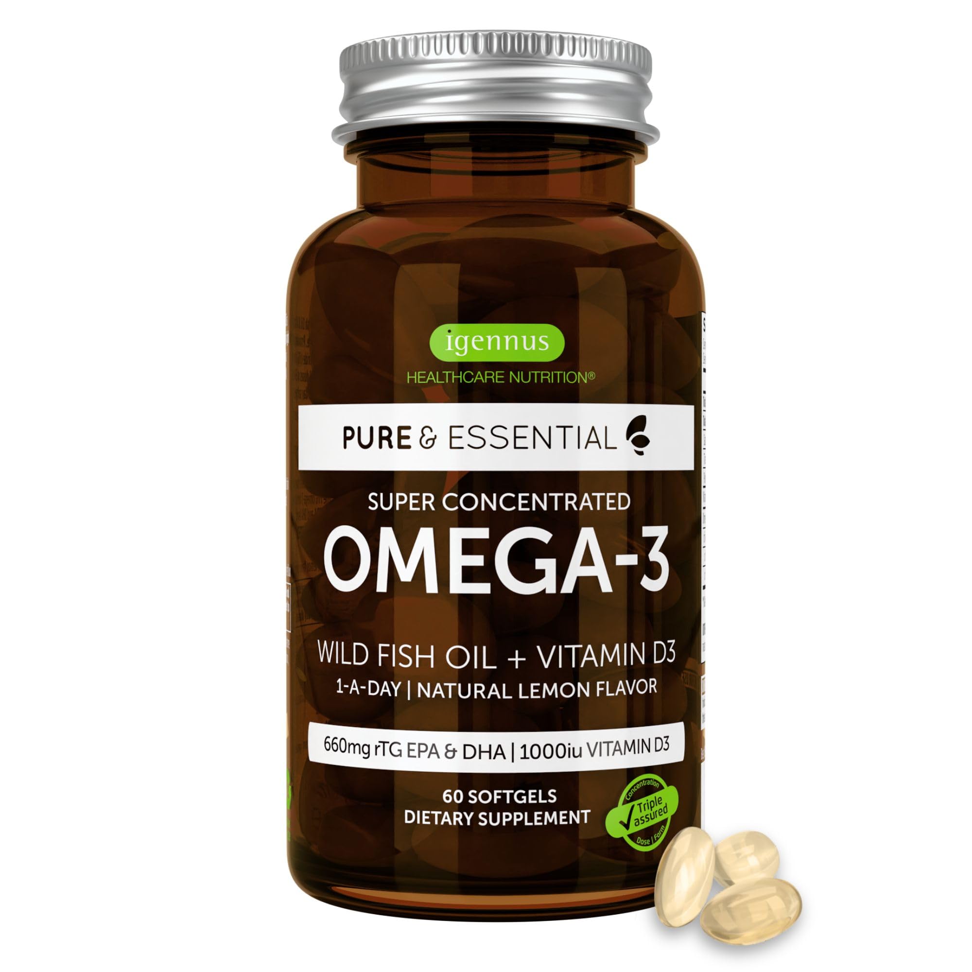 Igennus Omega-3 Softgels front view with packaging