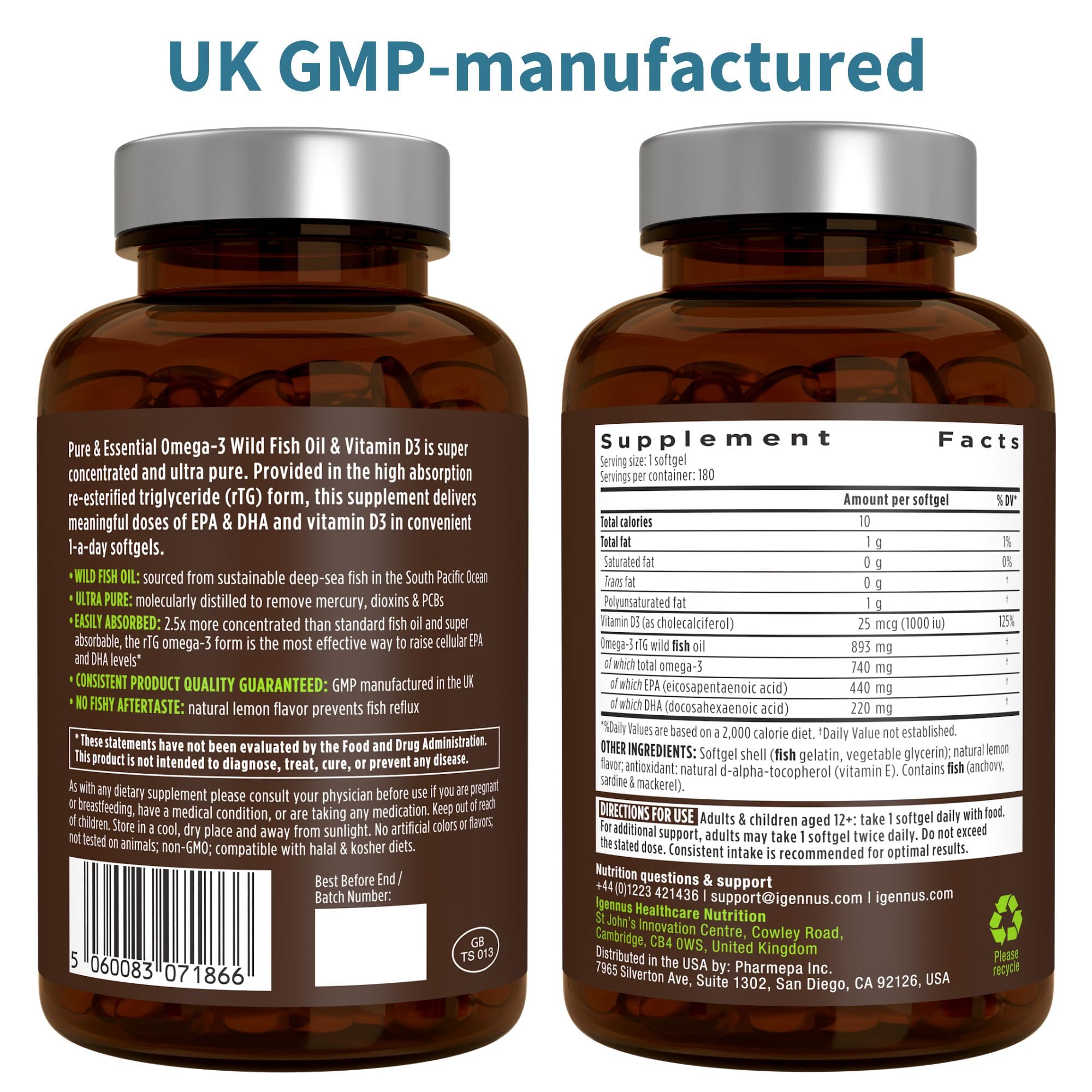 Igennus Omega-3 Softgels side view of bottle