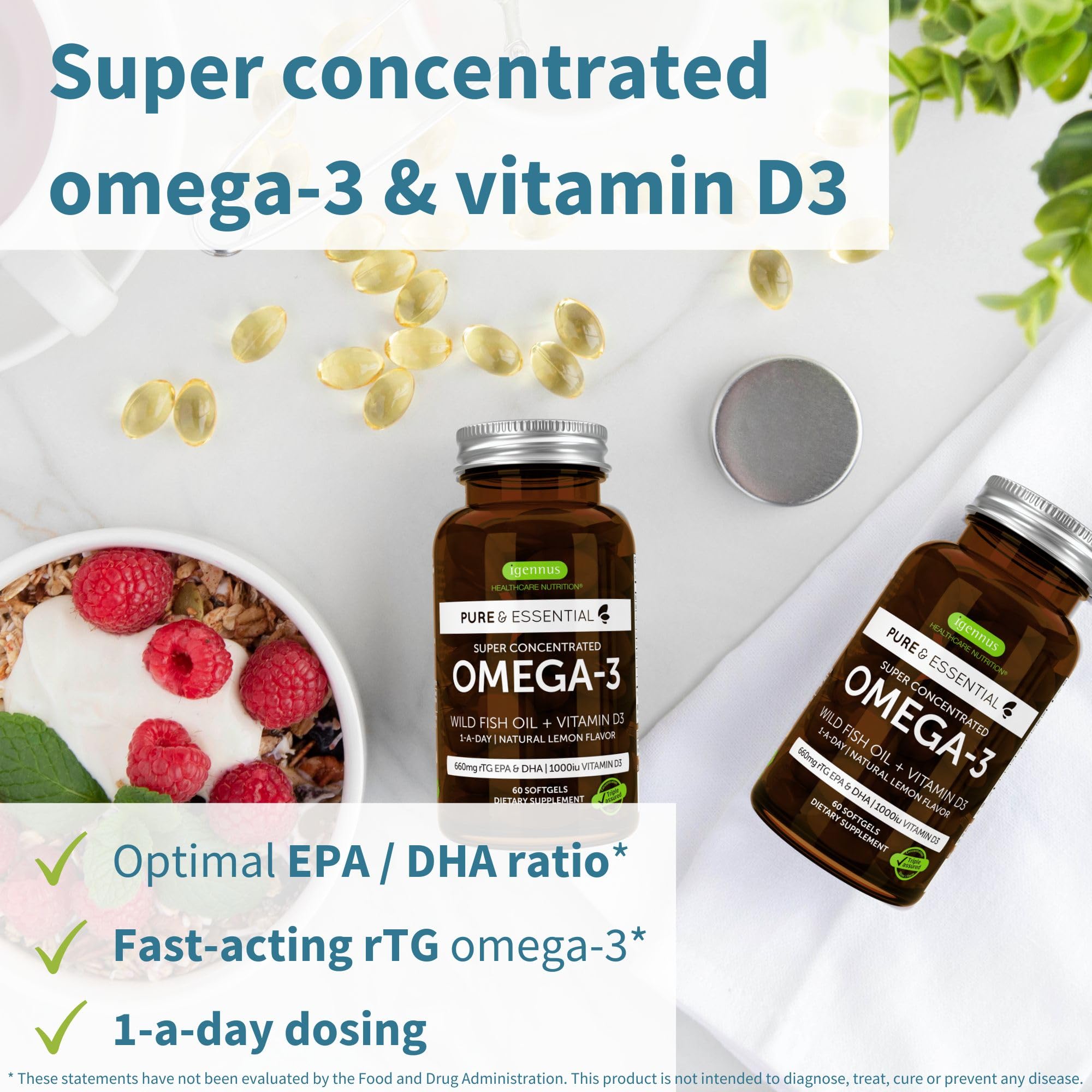 Igennus Omega-3 Softgels side view showing capsule