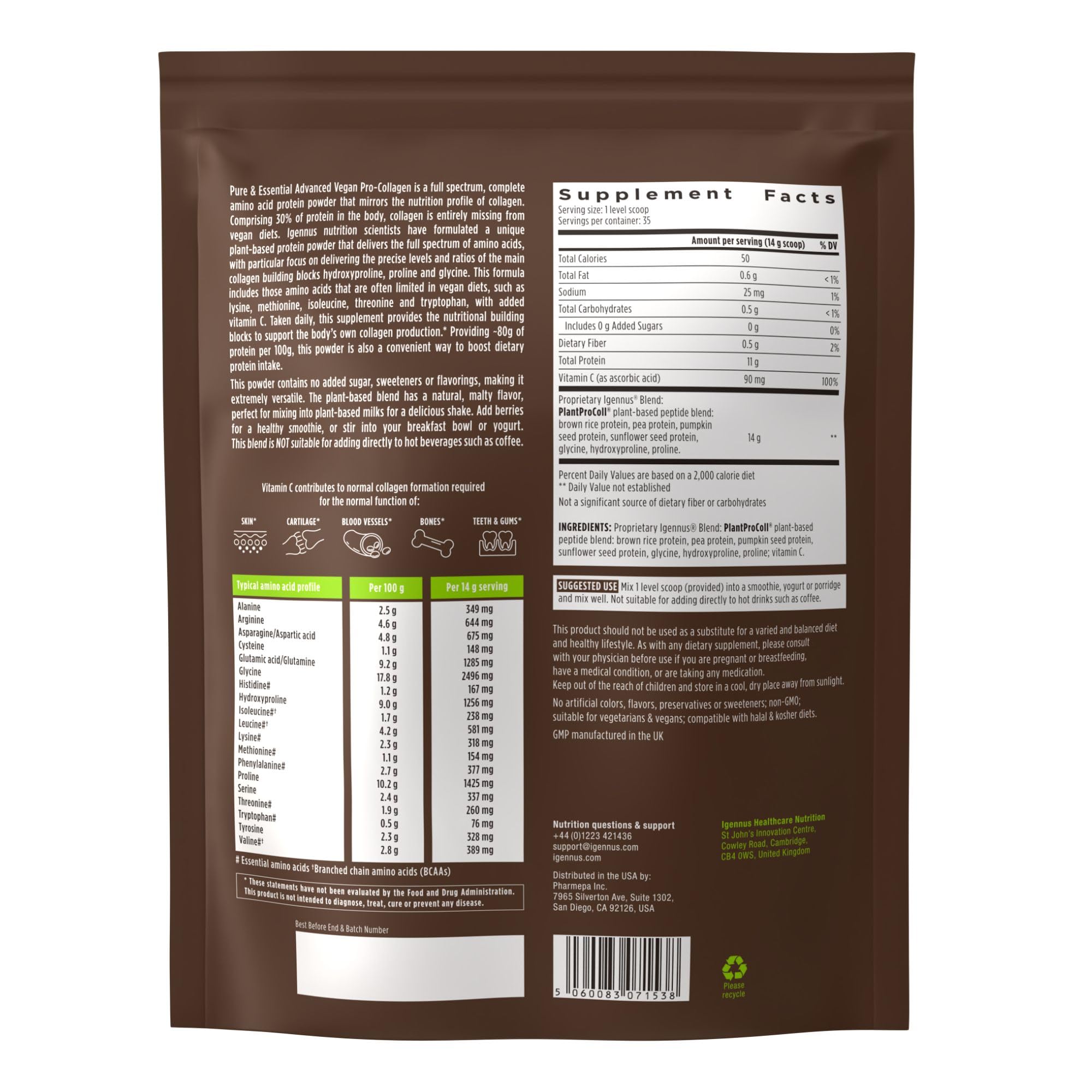 Igennus Vegan Pro-Collagen 500g on kitchen counter